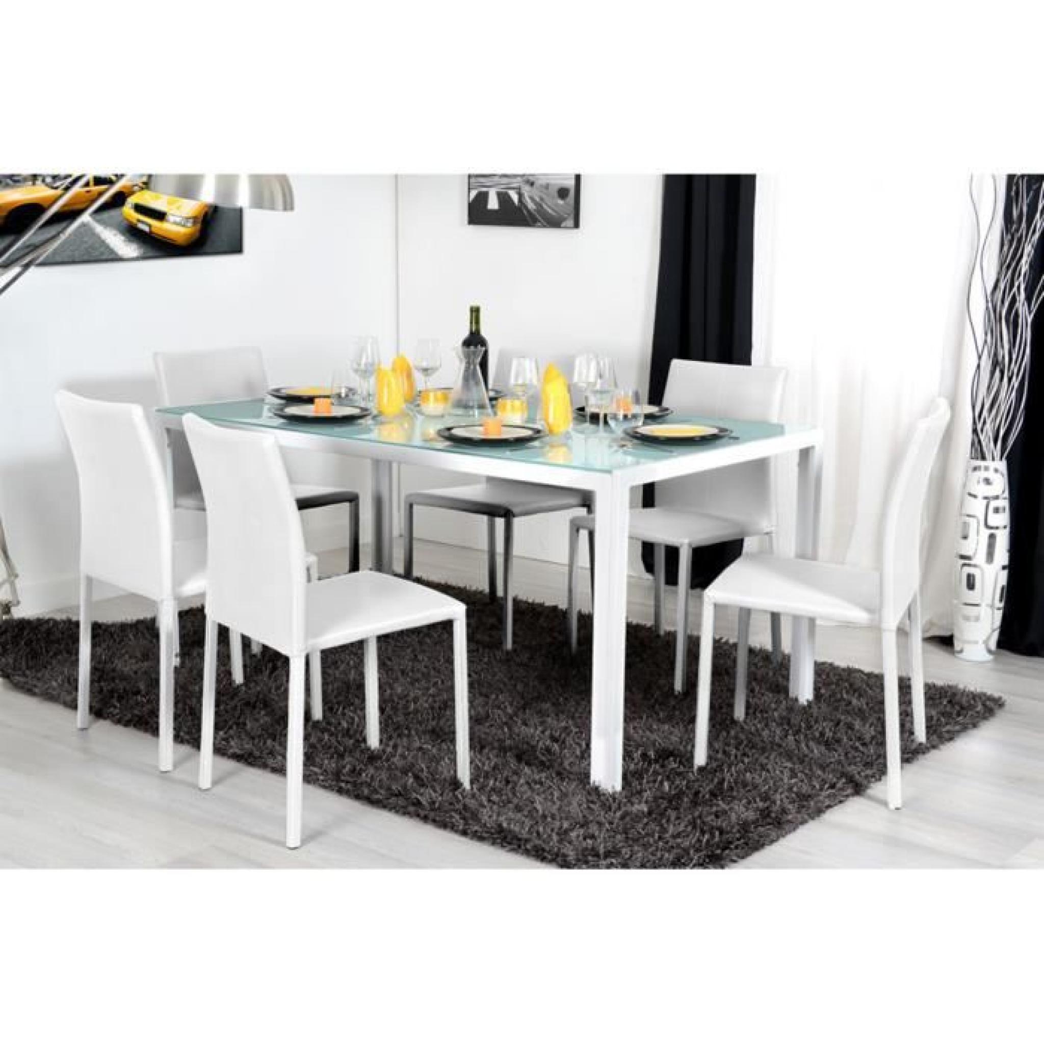 Table de repas blanche / Métal-verre grand modèle PIAFO