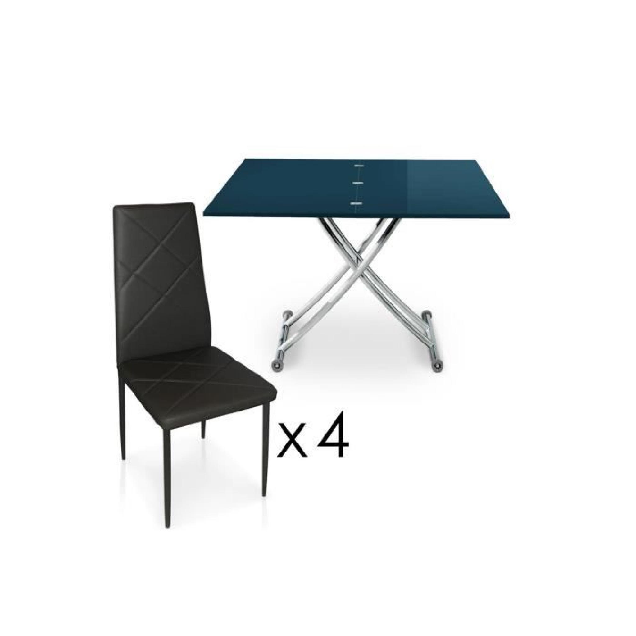 Table de repas bleu + lot de 4 chaises noir GATHER