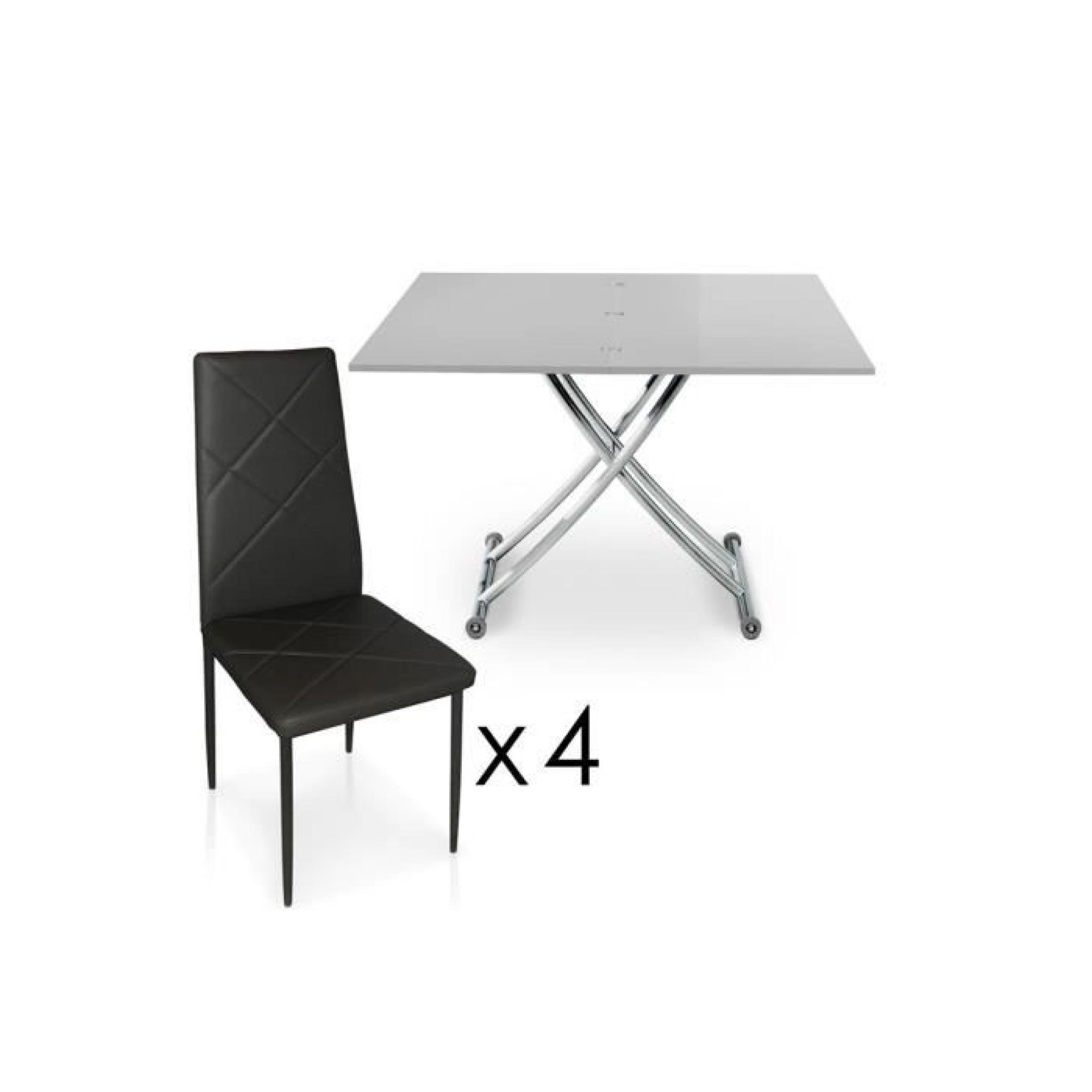 Table de repas gris + lot de 4 chaises noir GATHER