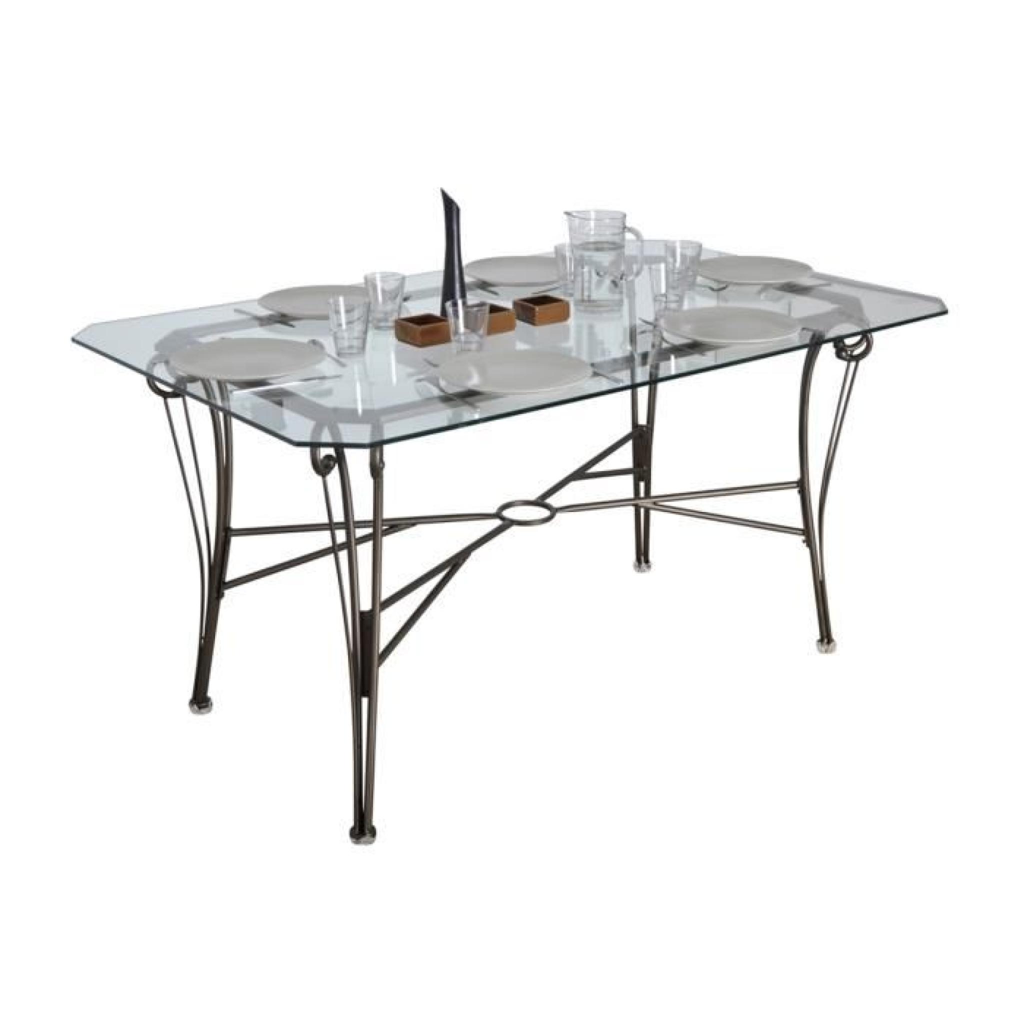 Table de repas rectangulaire verre/métal noir C...