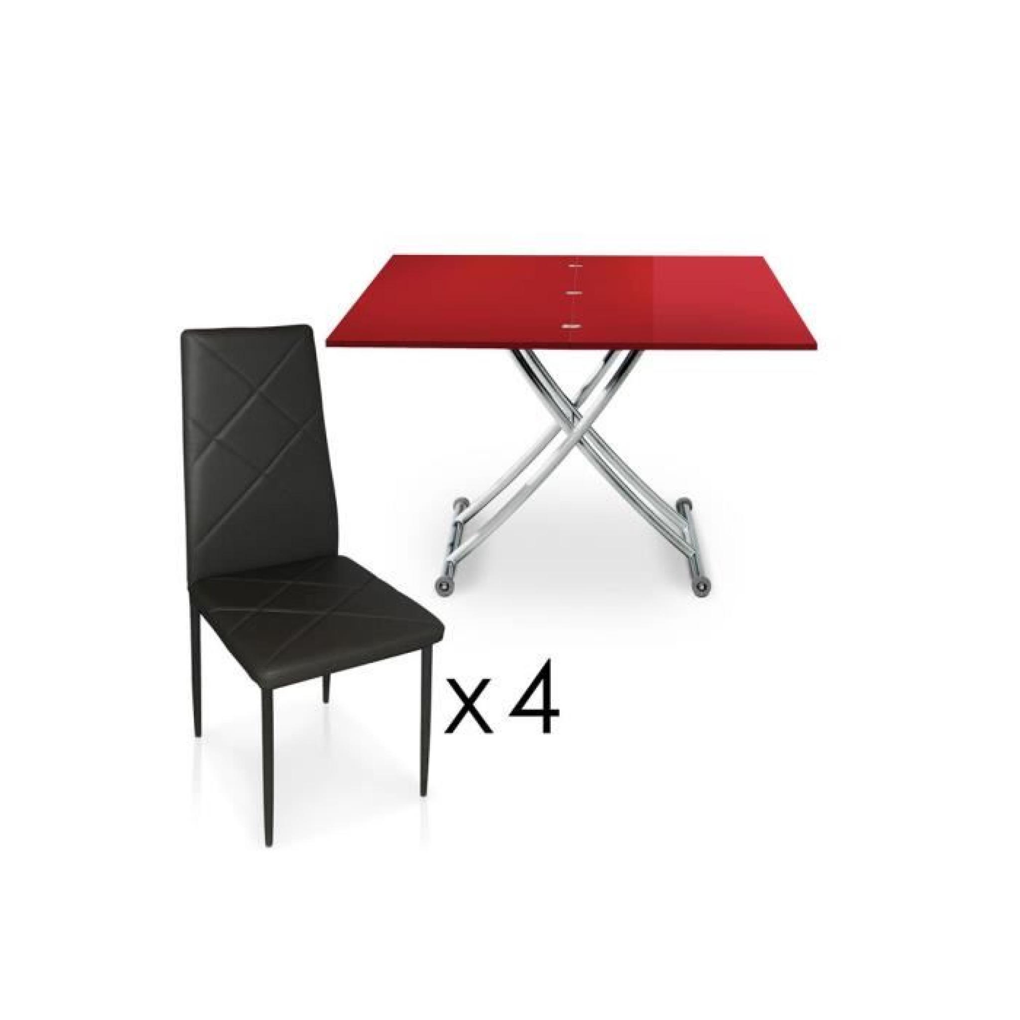 Table de repas rouge noir + lot de 4 chaises noir GATHER
