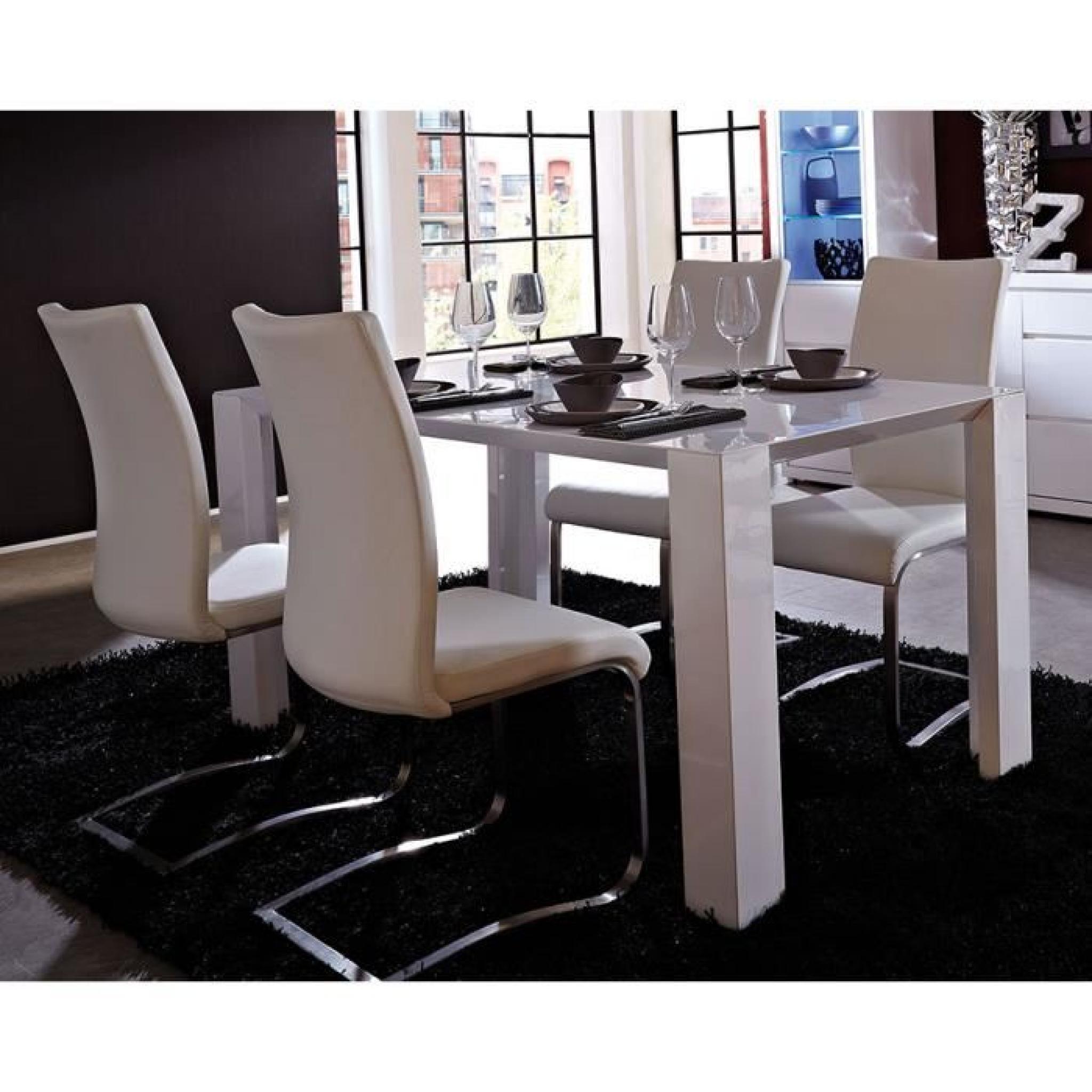 Table de salle à manger blanc laqué design ARISTO Longueur 160 cm