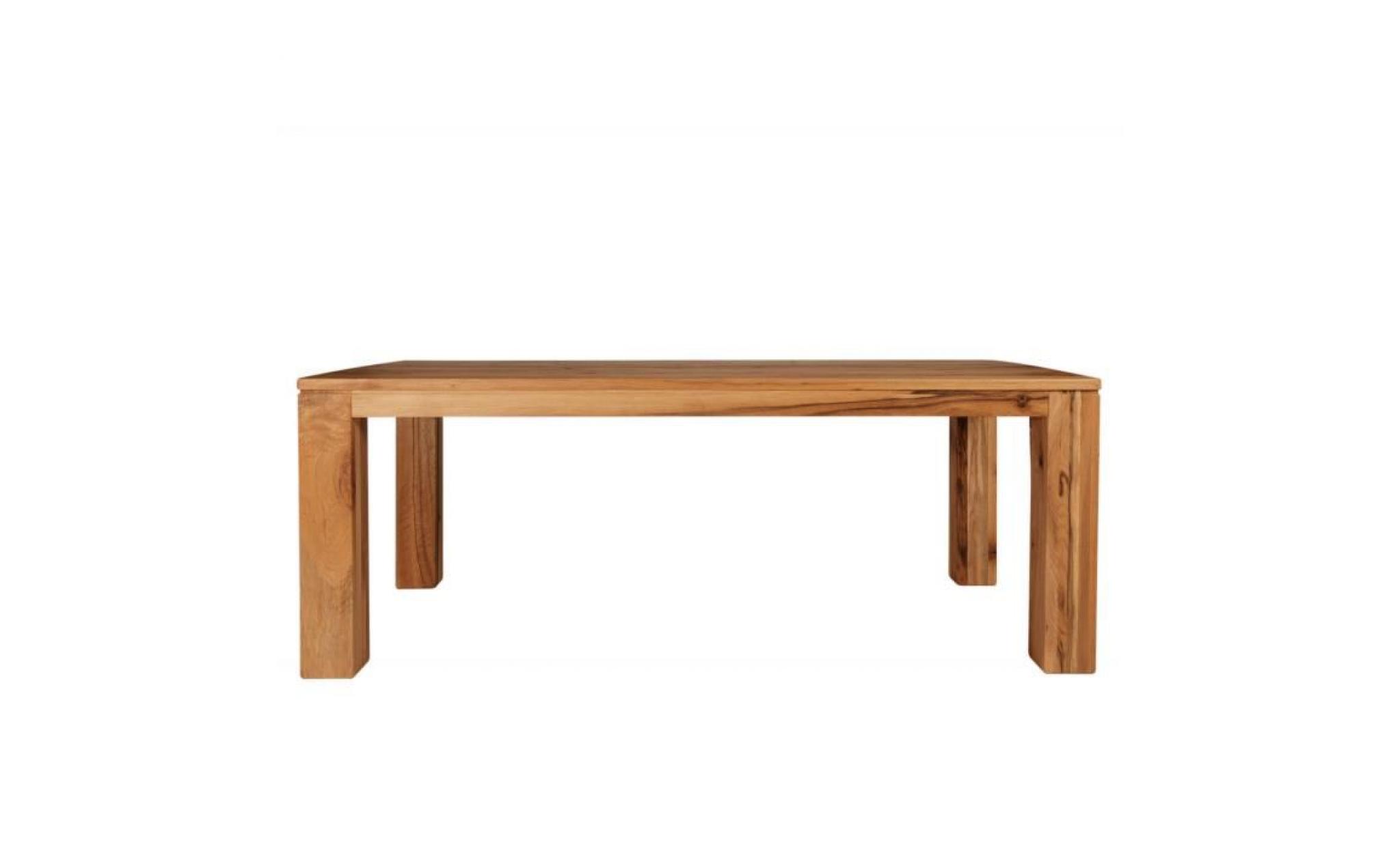table de salle à manger contemporaine 200x100 cm en acacia avec une épaisseur plateau de 26 mm et un piètement en acier gris pas cher