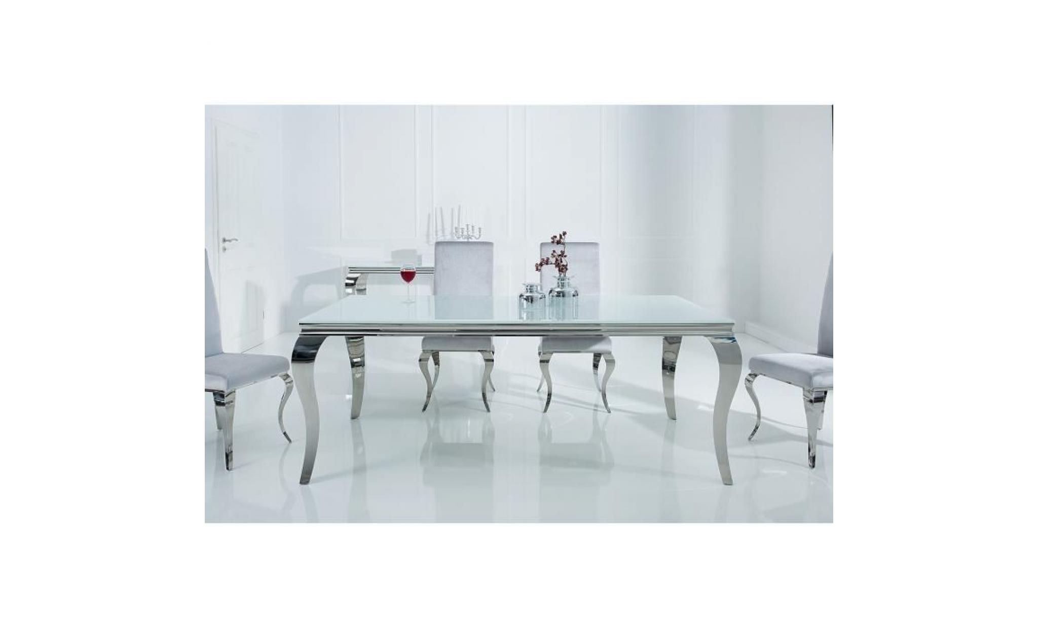 table de salle à manger design baroque en acier inoxydable poli et verre trempé sécurit noir 12mm l. 180 x p. 90 x h. 75 cm pas cher