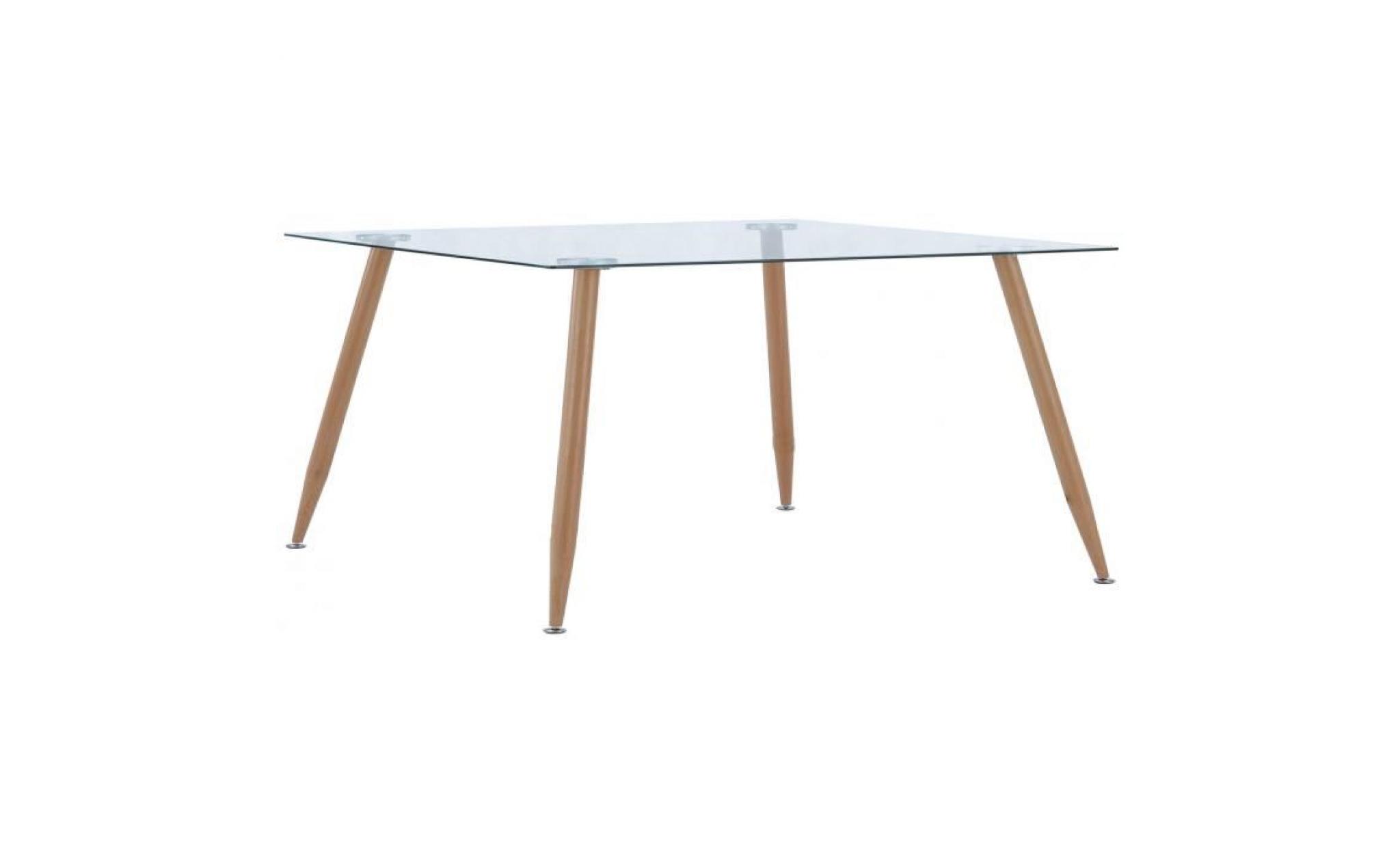 table de salle à manger design scandinave piètement en bois massif hêtre et plateau en verre trempé sécurit  l. 140 x p. 80 x h. 75