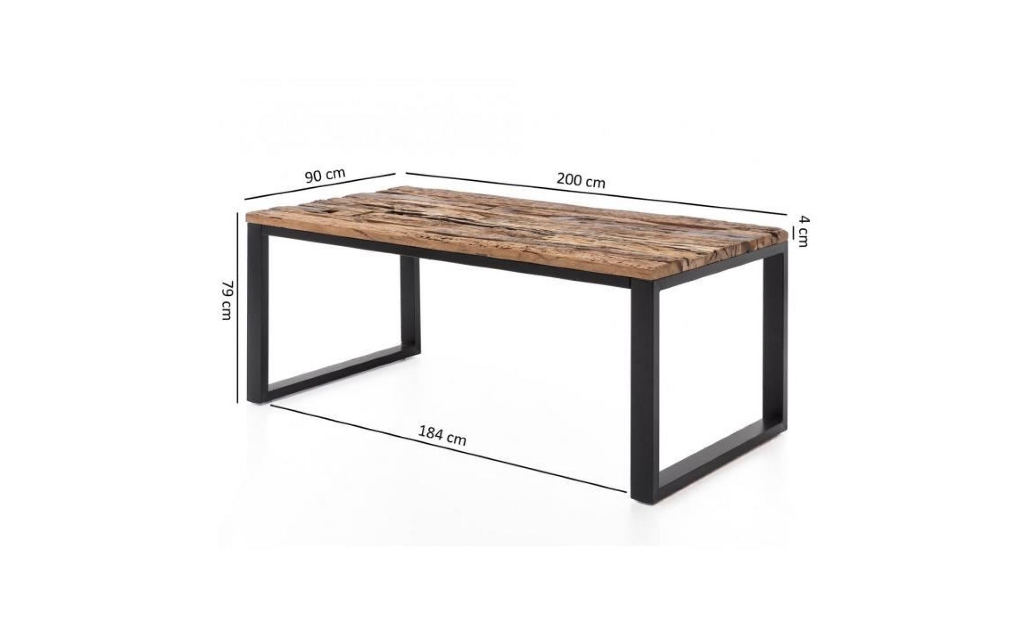 table de salle à manger en bois massif structure en métal style industriel rectangulaire 200x100x76 cm collection c khasucha