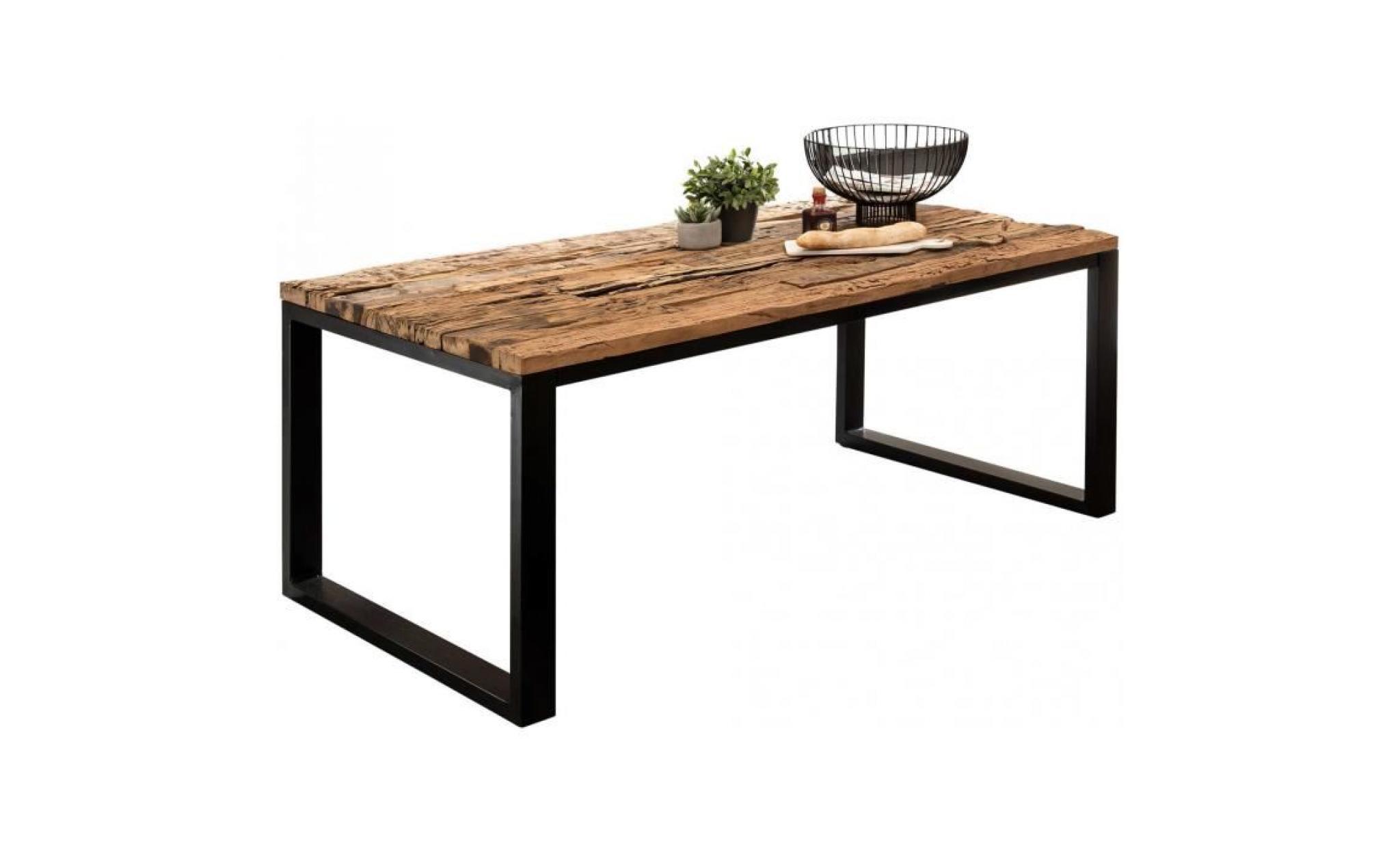 table de salle à manger en bois massif structure en métal style industriel rectangulaire 200x100x76 cm collection c khasucha pas cher