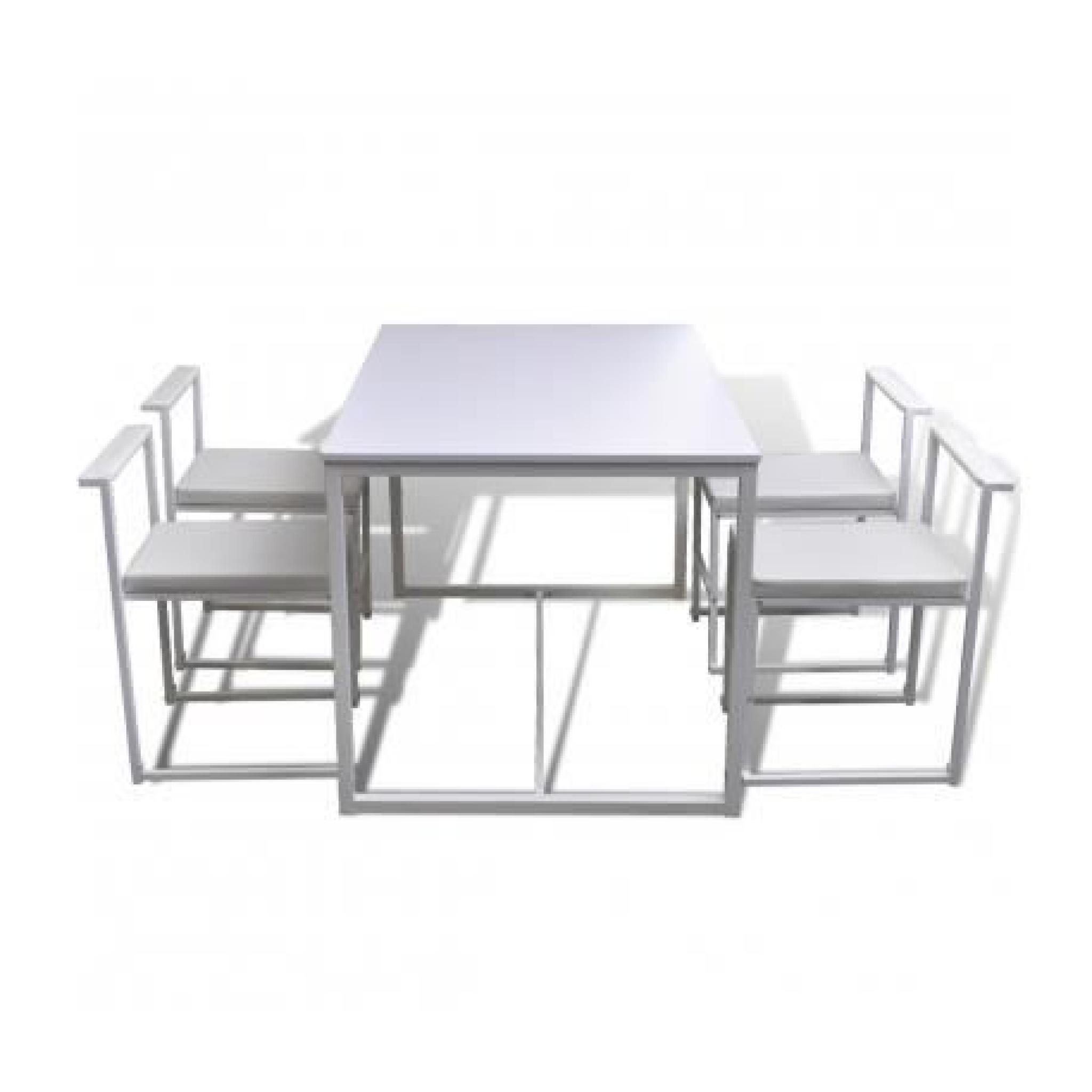 Table de salle à manger et 4 chaises blanches MDF pas cher