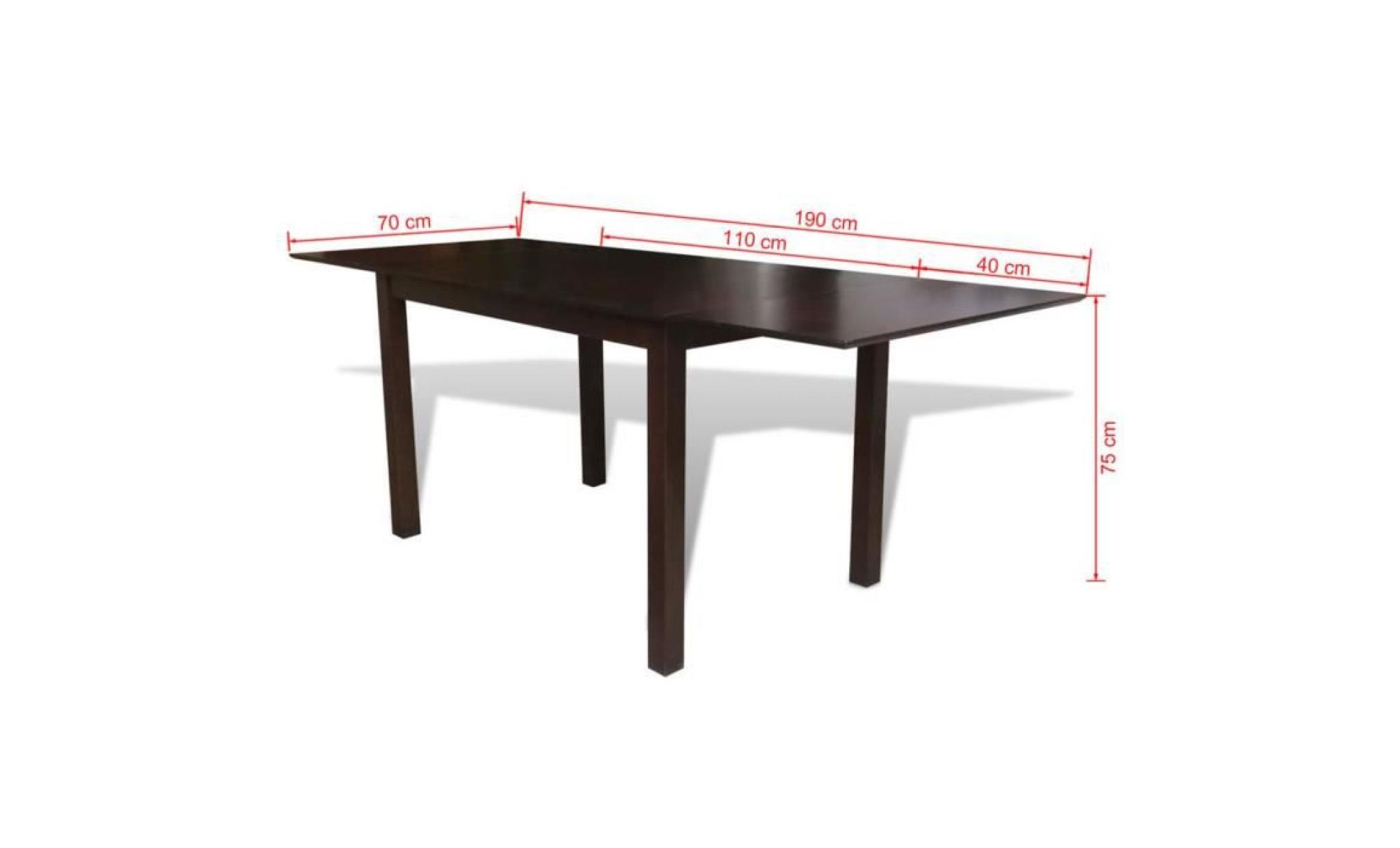 table de salle à manger extensible bois d'hévéa marron 190 cm pas cher