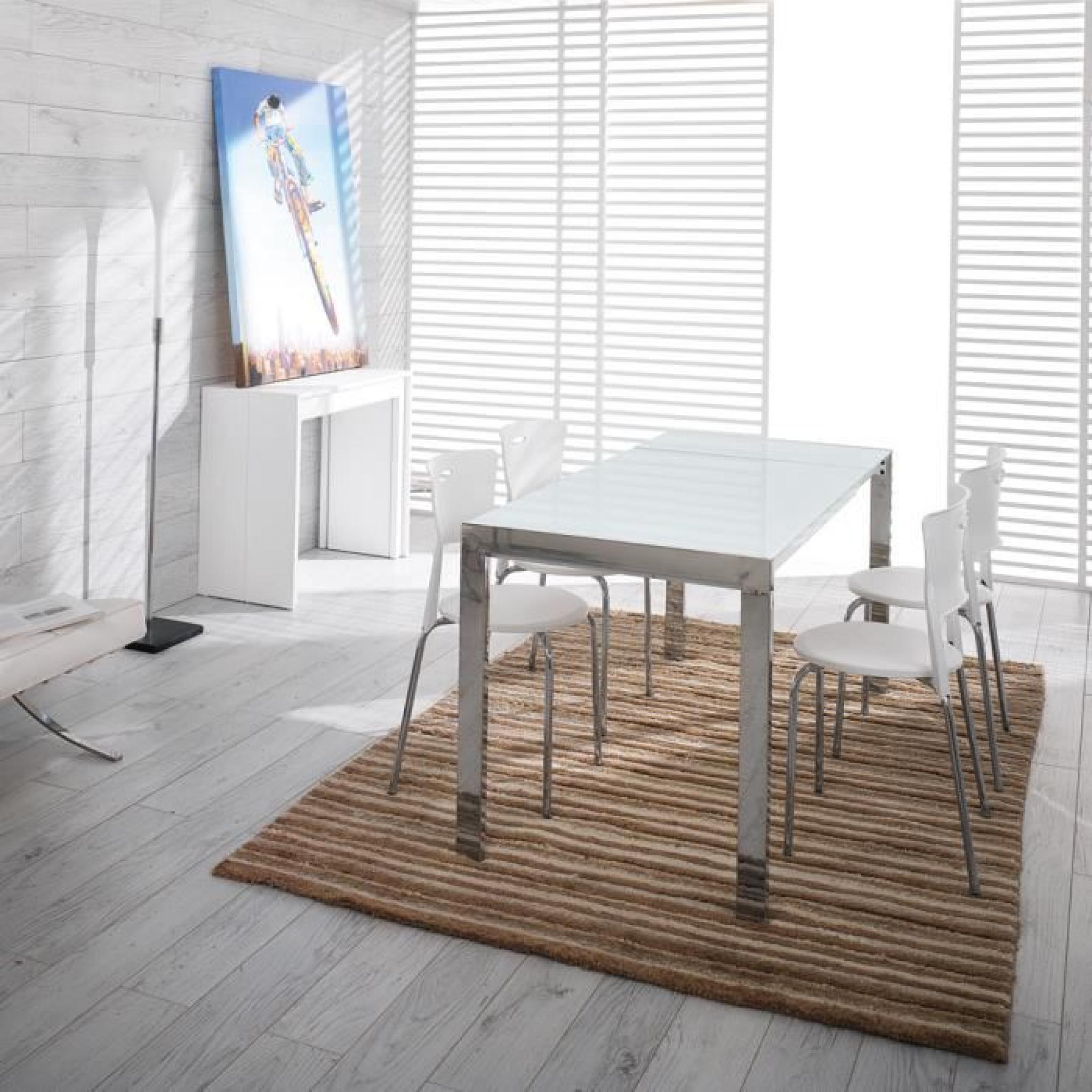 Table de salle à  manger extensible Cable avec plateau en verre-blanc pas cher
