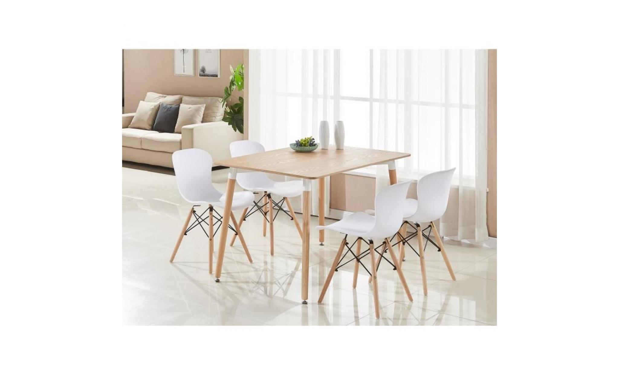 table de salle à manger moderne marron et lot de 4 chaises blanches ensemble de table design rétro scandinave