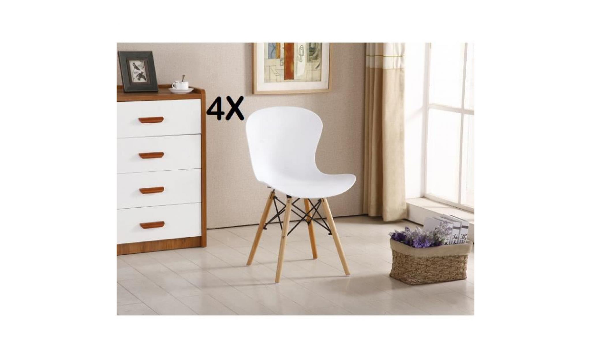 table de salle à manger moderne marron et lot de 4 chaises blanches ensemble de table design rétro scandinave pas cher