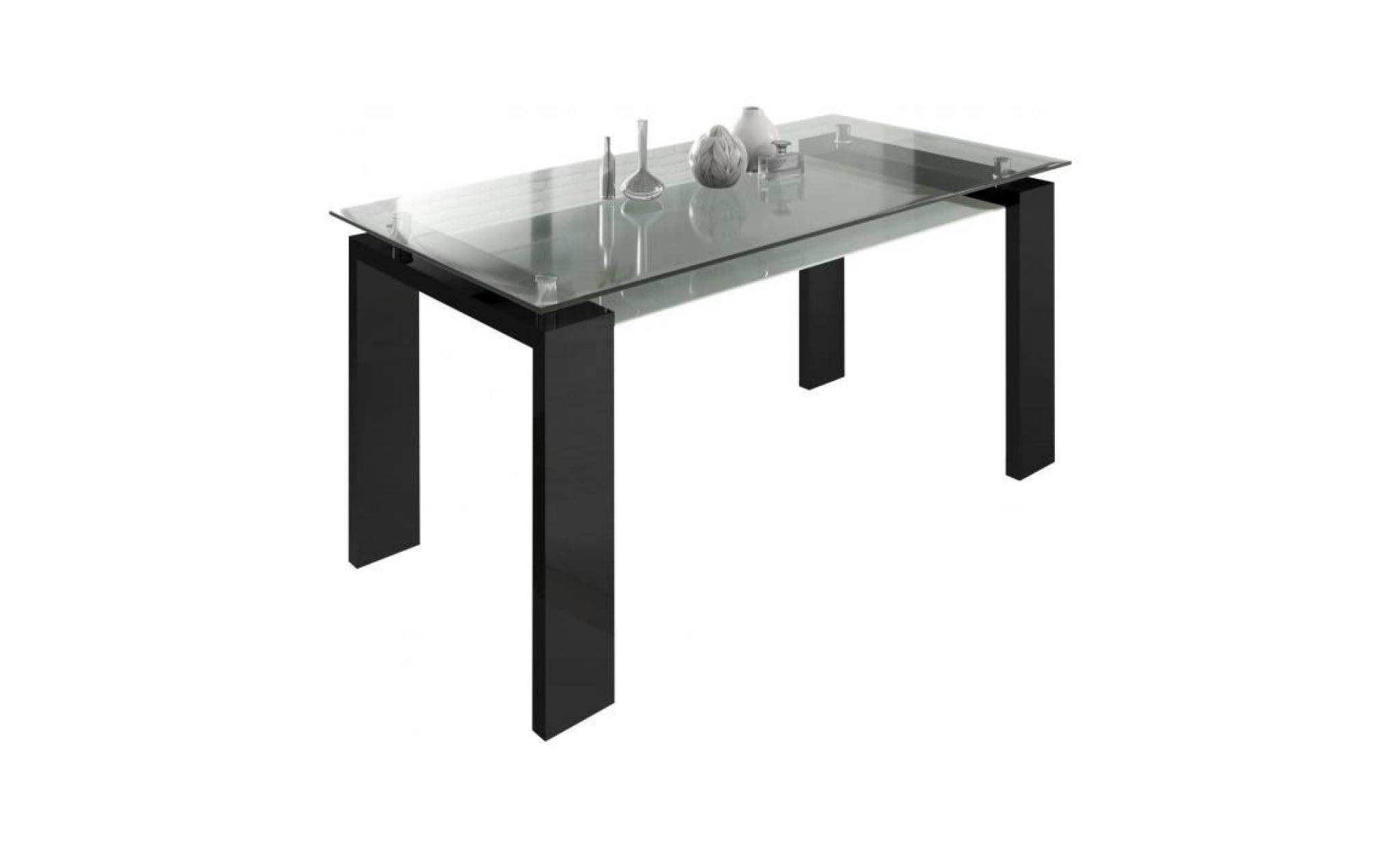 table de salle à manger noir laqué design piètement en bois mdf et plateau en verre trempé sécurit 160 cm x 80 cm collection