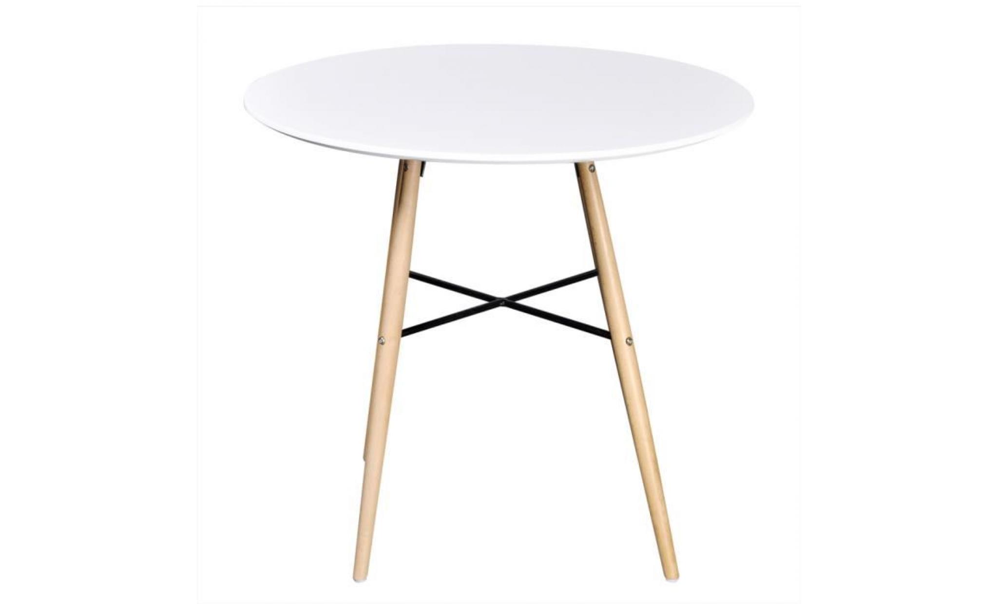 table de salle à manger ronde en haut mdf + pieds en bois de hêtre blanc mat 80 x 72 cm pas cher