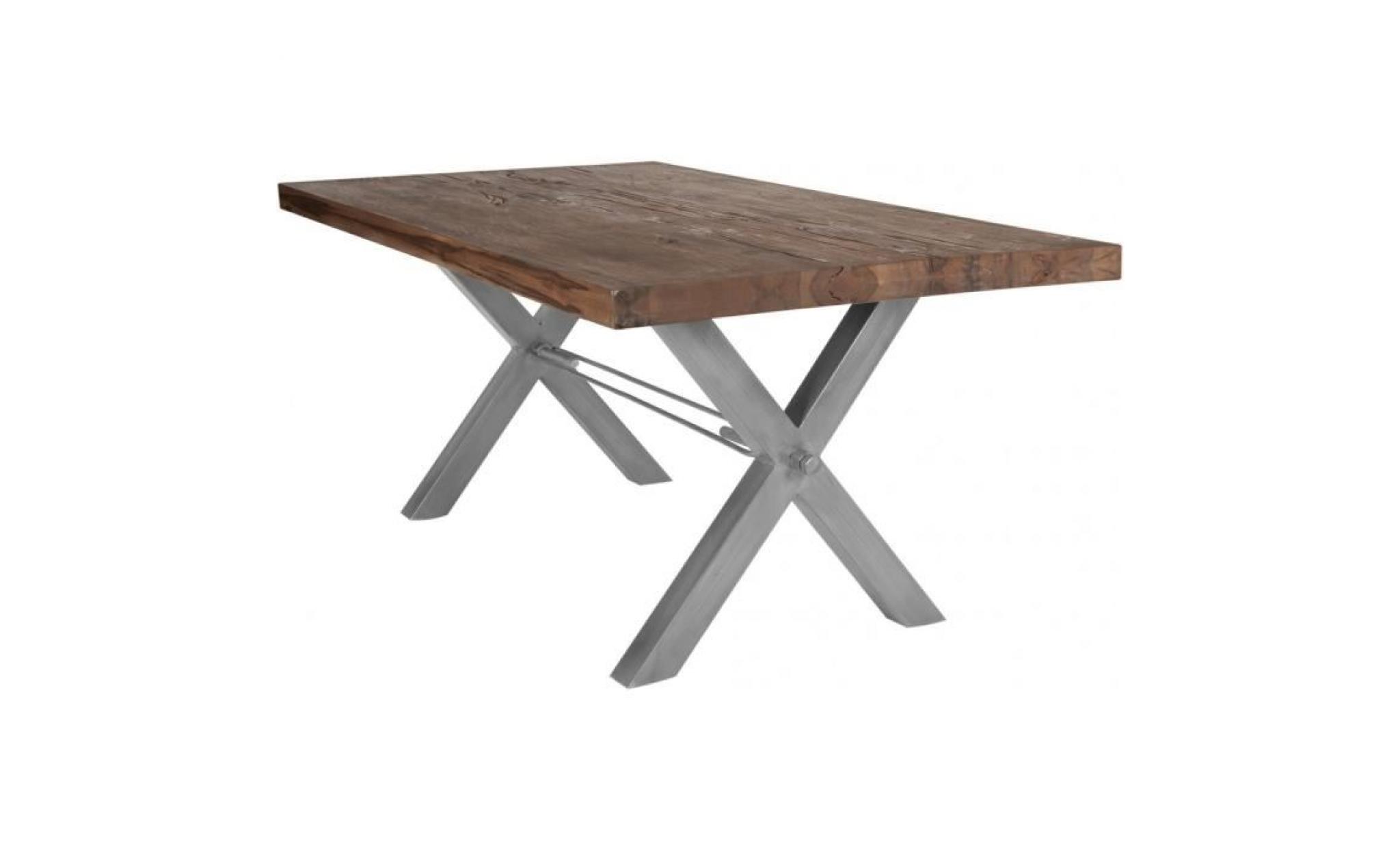 table de salle à manger rustique 180x100 cm en bois massif avec piétement en métal gris et une épaisseur plateau de 60 mm