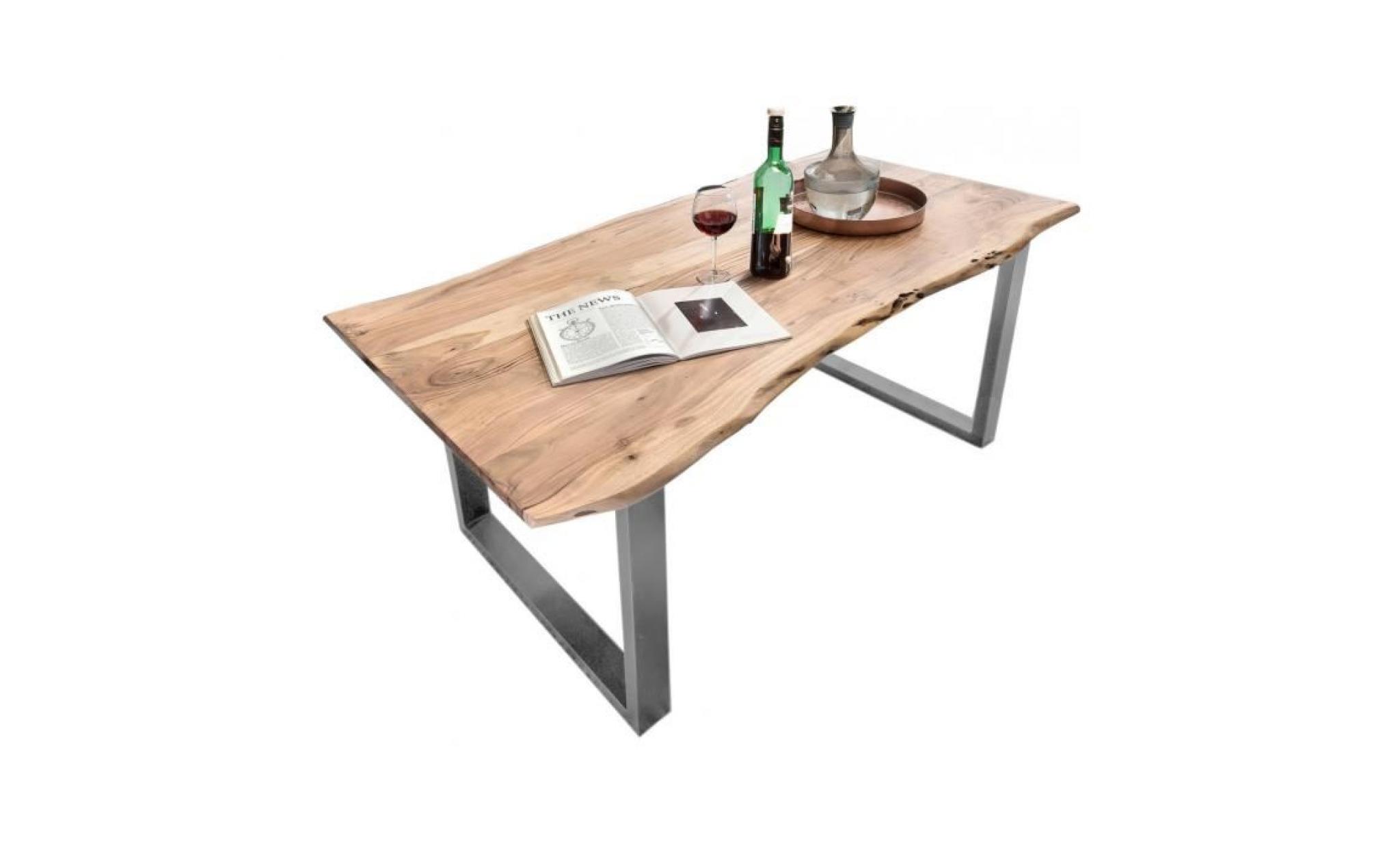 table de salle à manger rustique 180x90 cm en bois massif avec piétement en acier gris et une épaisseur plateau de 36 mm p 37793 co