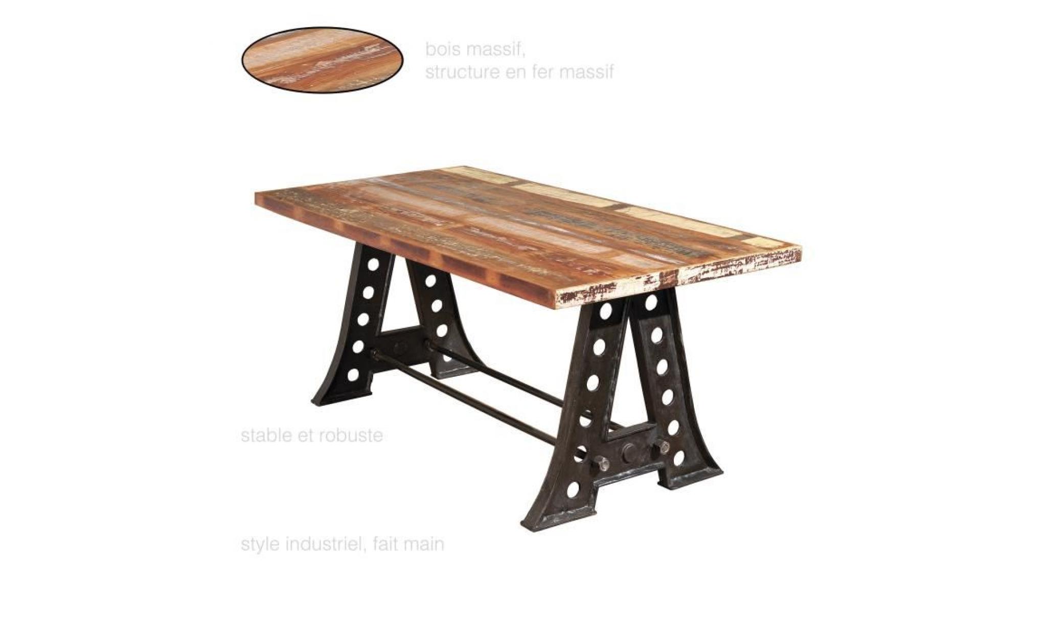 table à manger vintage en bois massif et pieds en métal