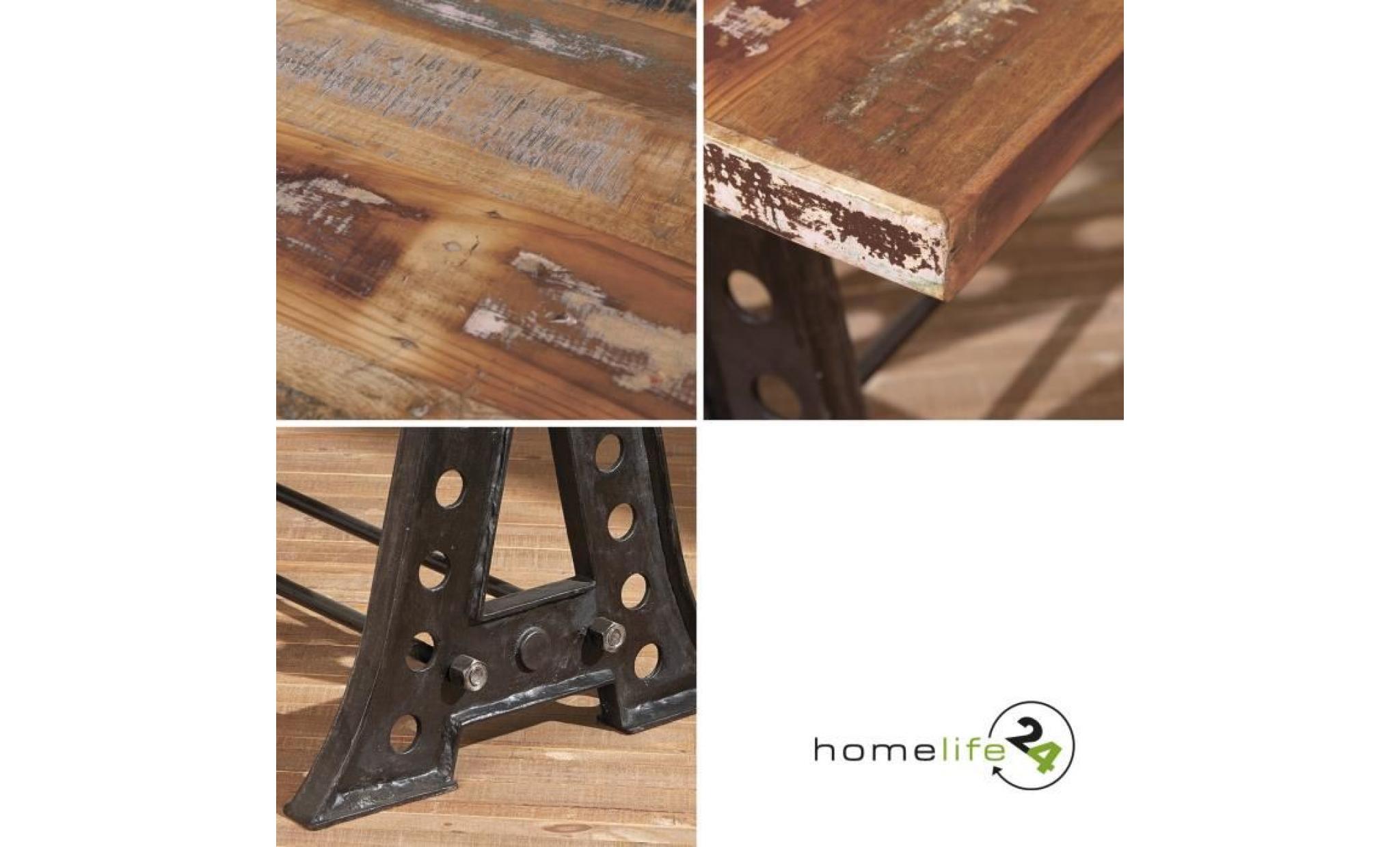 table à manger vintage en bois massif et pieds en métal pas cher