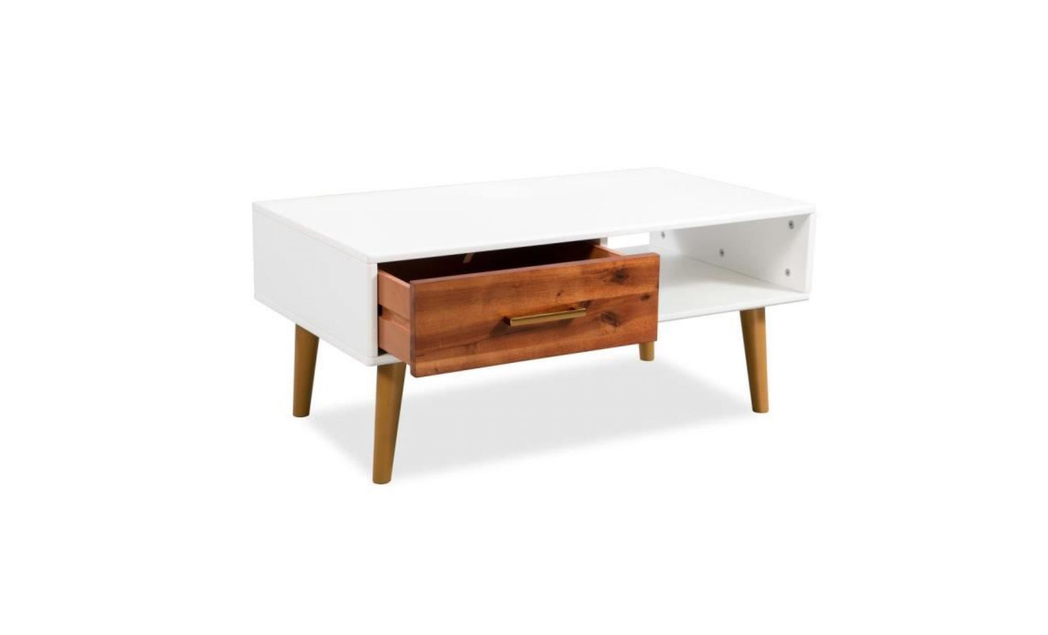 table de salon table basse avec 1 tiroir et 1 étagère bois d'acacia massif style contemporain 90 x 50 x 40 cm pas cher