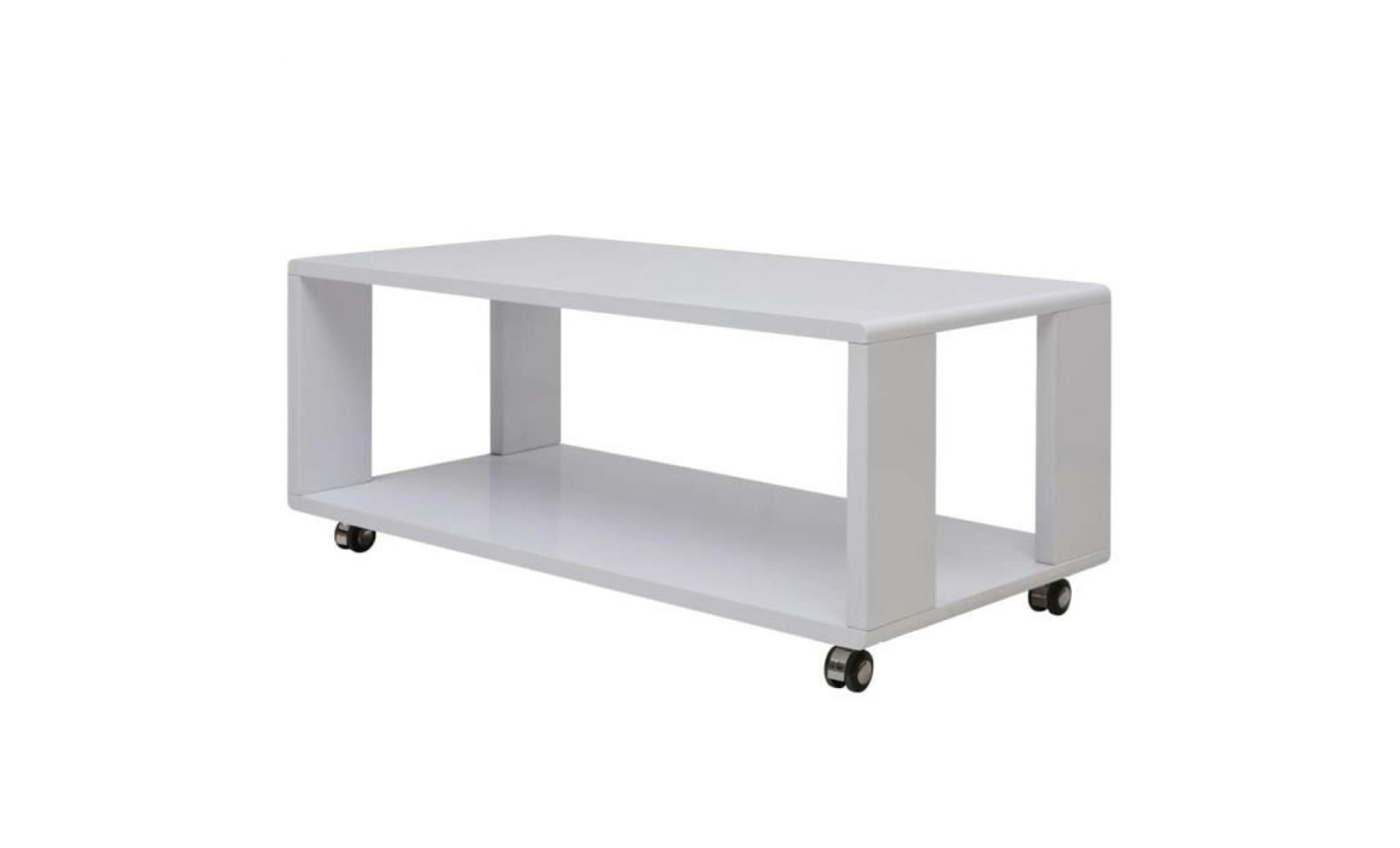 table de salon table basse avec 4 roulettes +plaque mode simple brillante blanc 110 x 55 x 46 cm