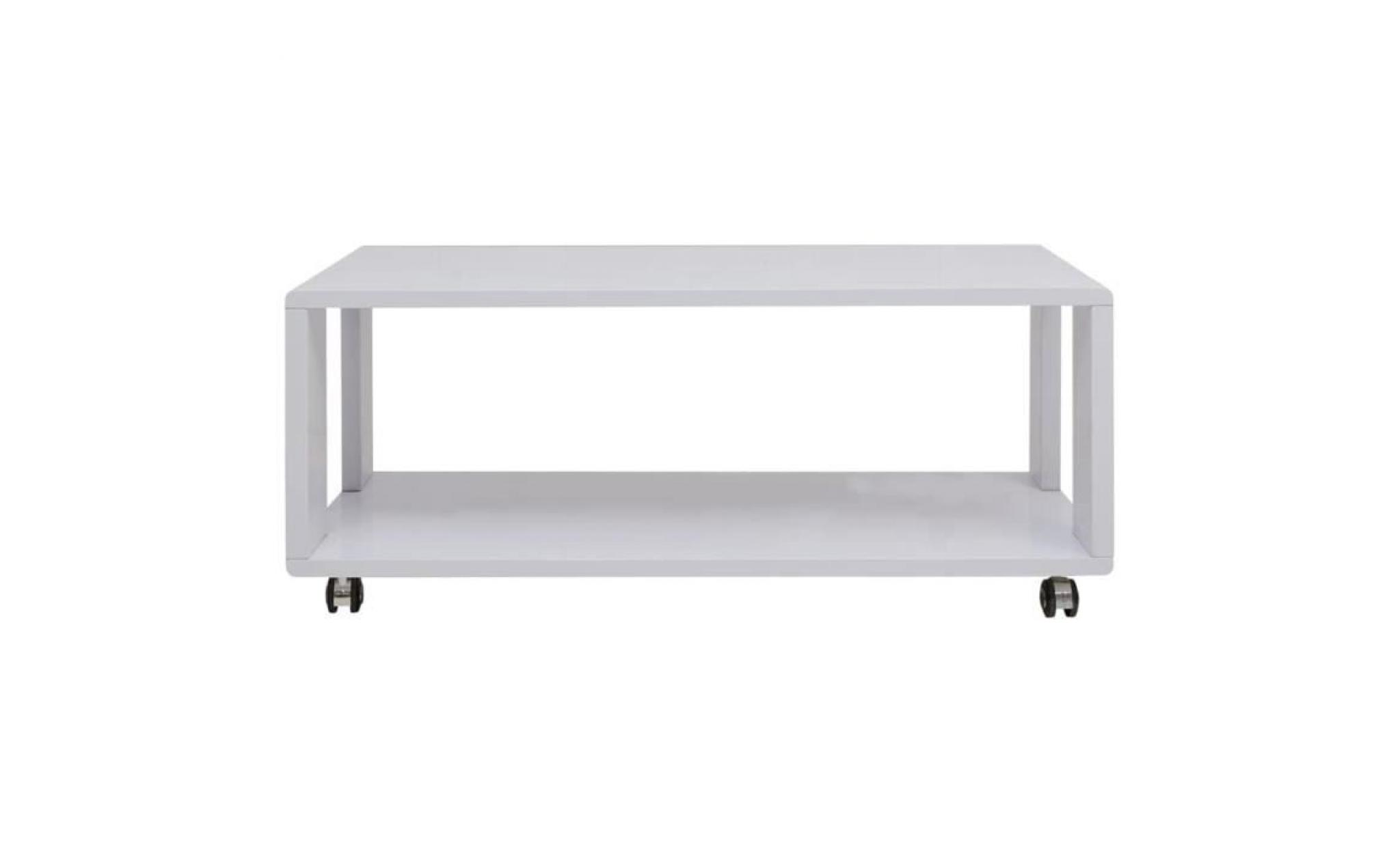 table de salon table basse avec 4 roulettes +plaque mode simple brillante blanc 110 x 55 x 46 cm pas cher