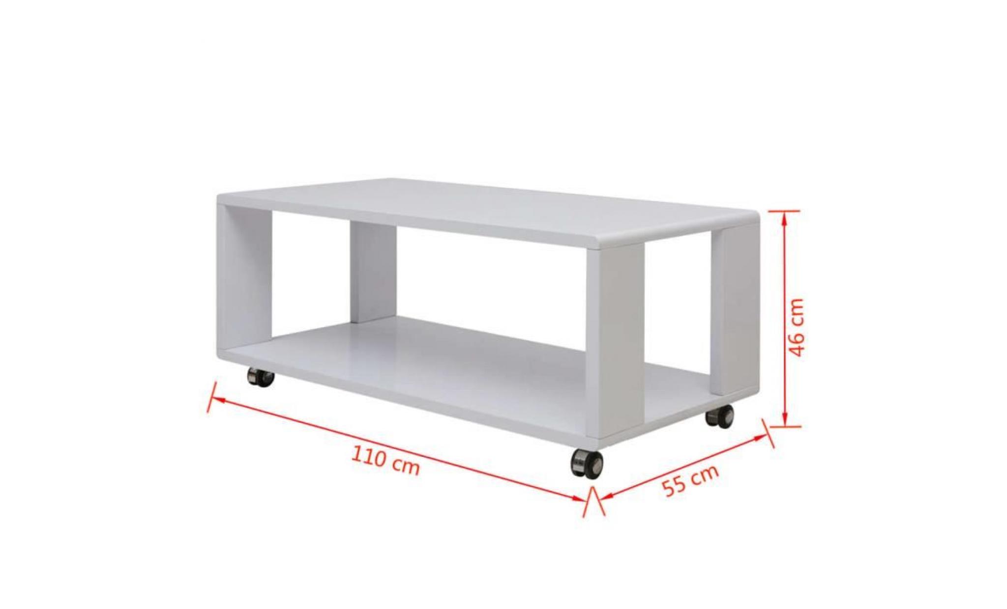 table de salon table basse avec 4 roulettes +plaque mode simple brillante blanc 110 x 55 x 46 cm pas cher