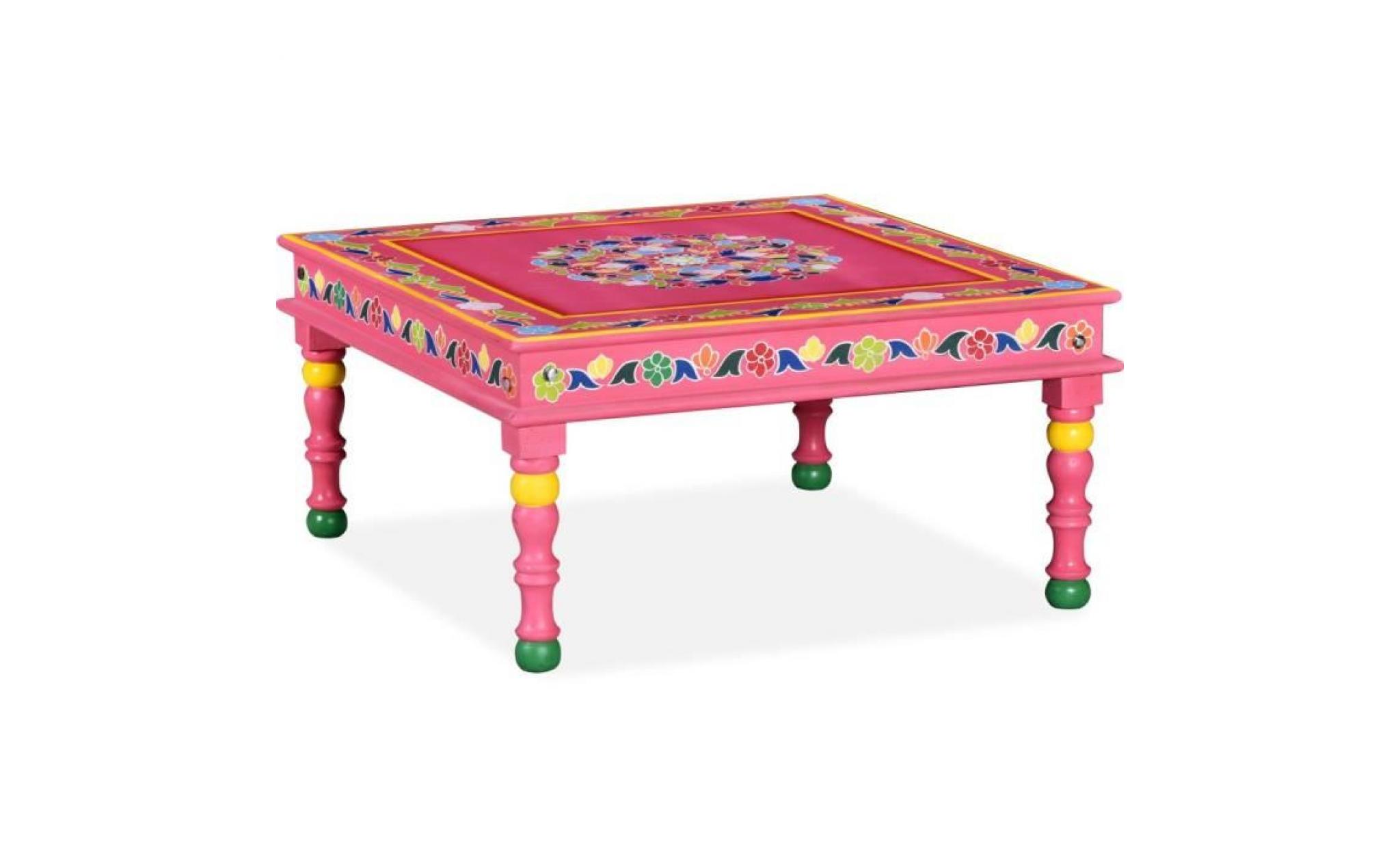 table de salon table basse bois de manguier massif rose peinte à la main 60 x 60 x 30 cm