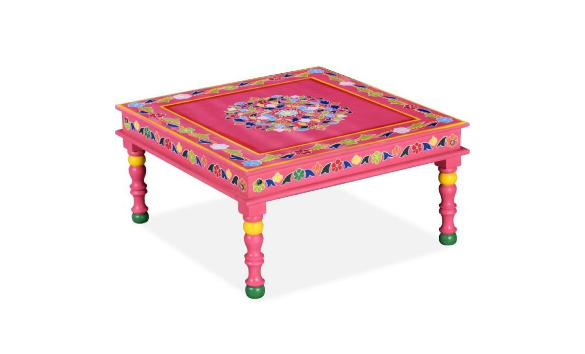 table de salon table basse bois de manguier massif rose peinte à la main 60 x 60 x 30 cm pas cher