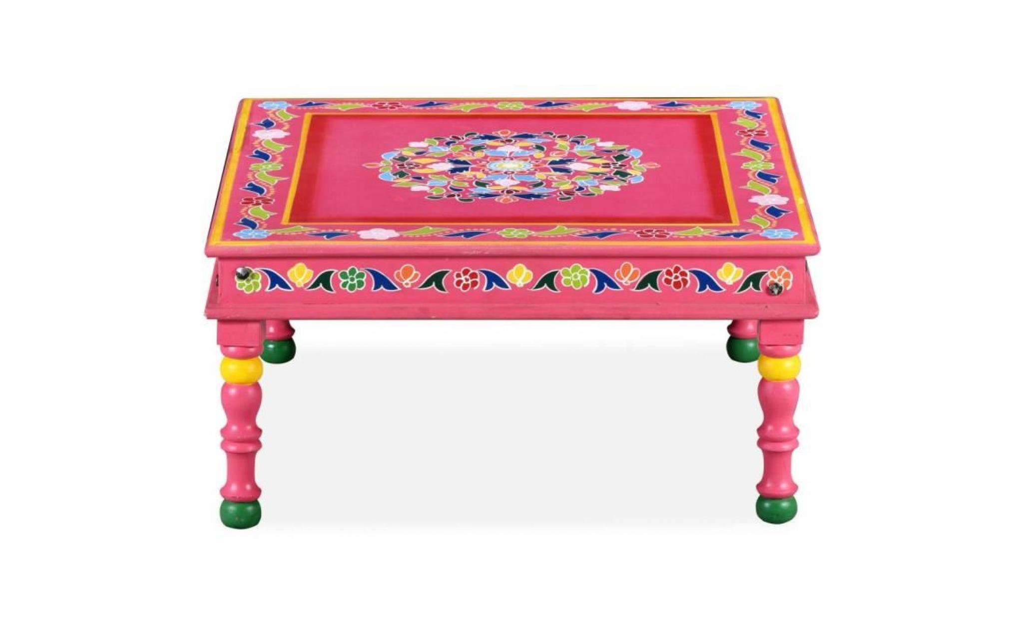 table de salon table basse bois de manguier massif rose peinte à la main 60 x 60 x 30 cm pas cher
