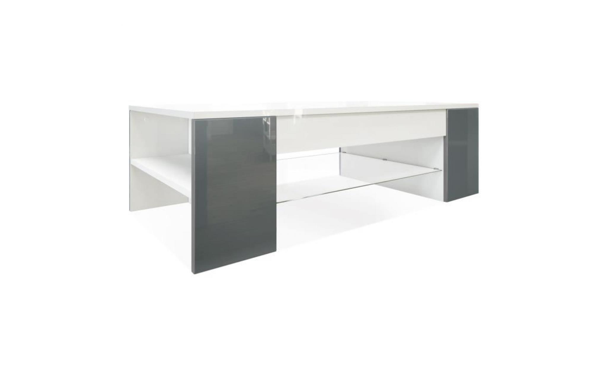 table de salon table basse clip en blanc avec des bordures en gris haute brillance