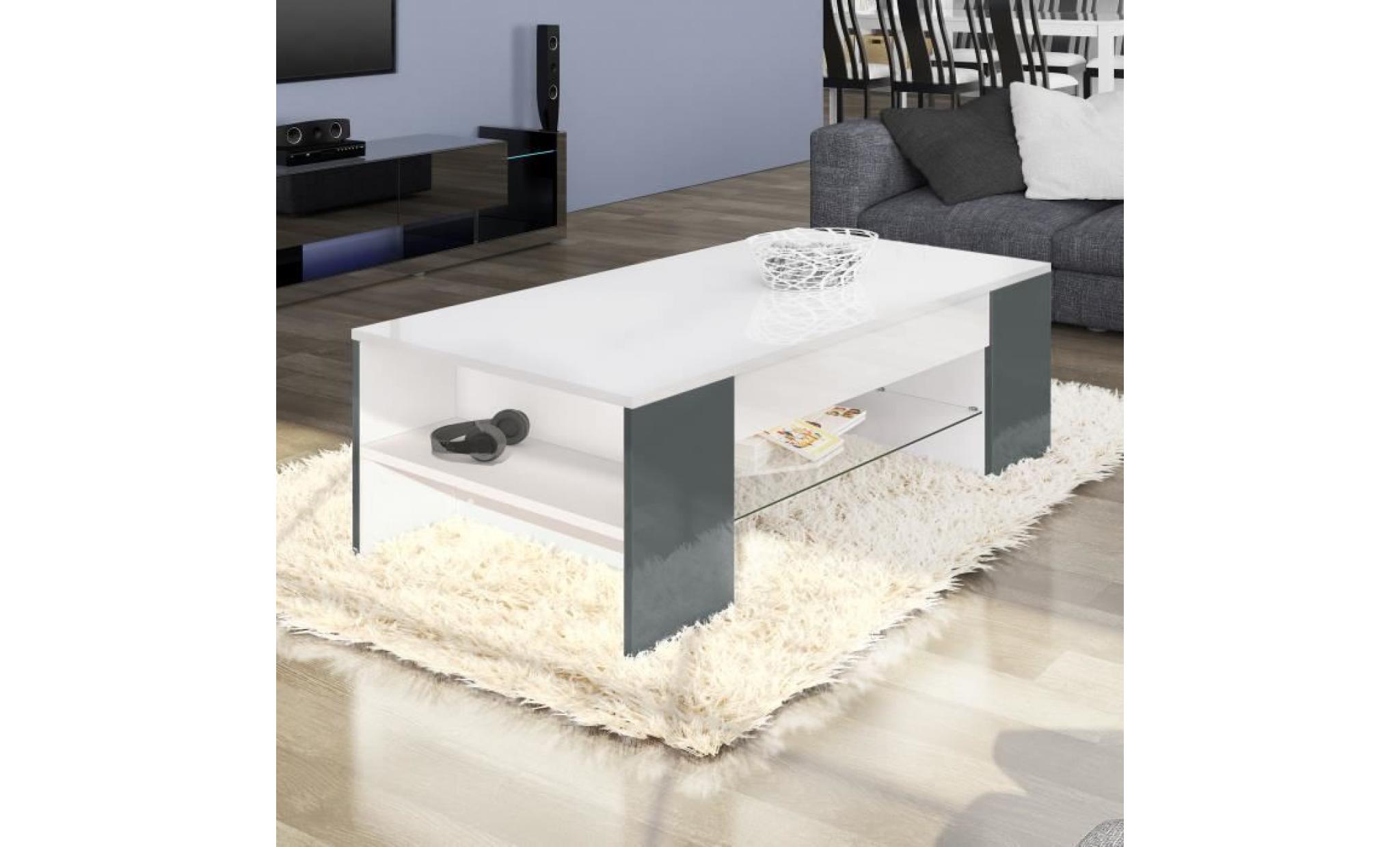 table de salon table basse clip en blanc avec des bordures en gris haute brillance pas cher