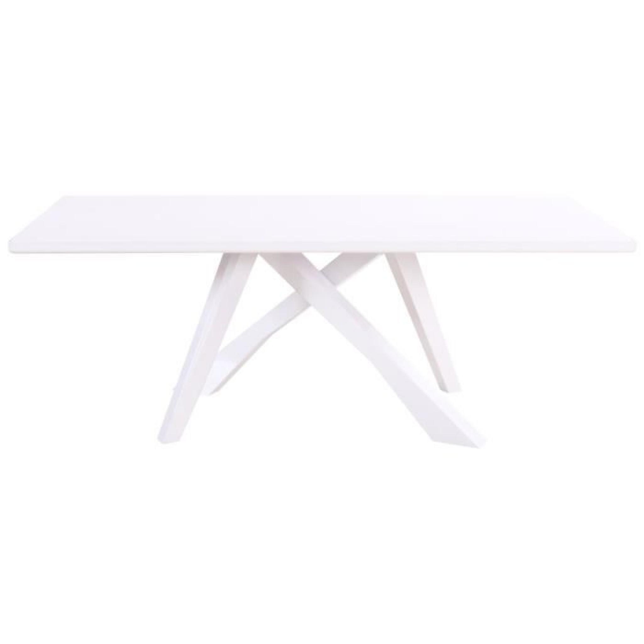 Table design 200cm coloris blanc laqué avec pieds en acier pas cher