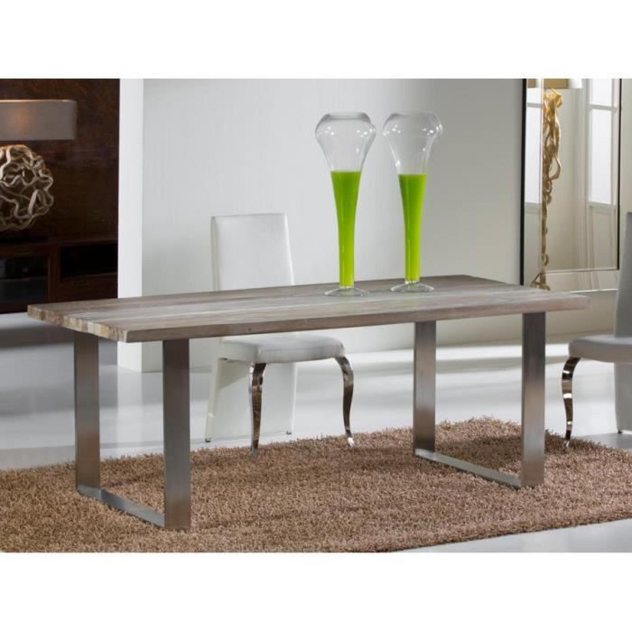 Table design de salle a manger en bois ancien et acier mate - PIRENA - deco schuller