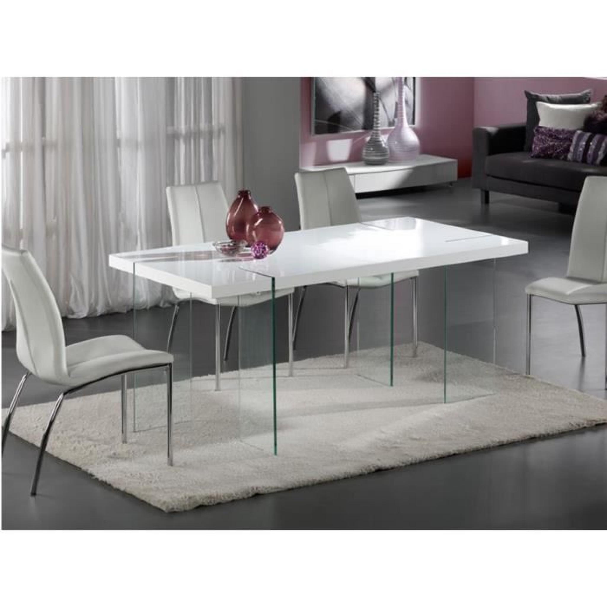 Table design de salle a manger laquee blanc et verre trempe - BRISA - 160 cm deco schuller