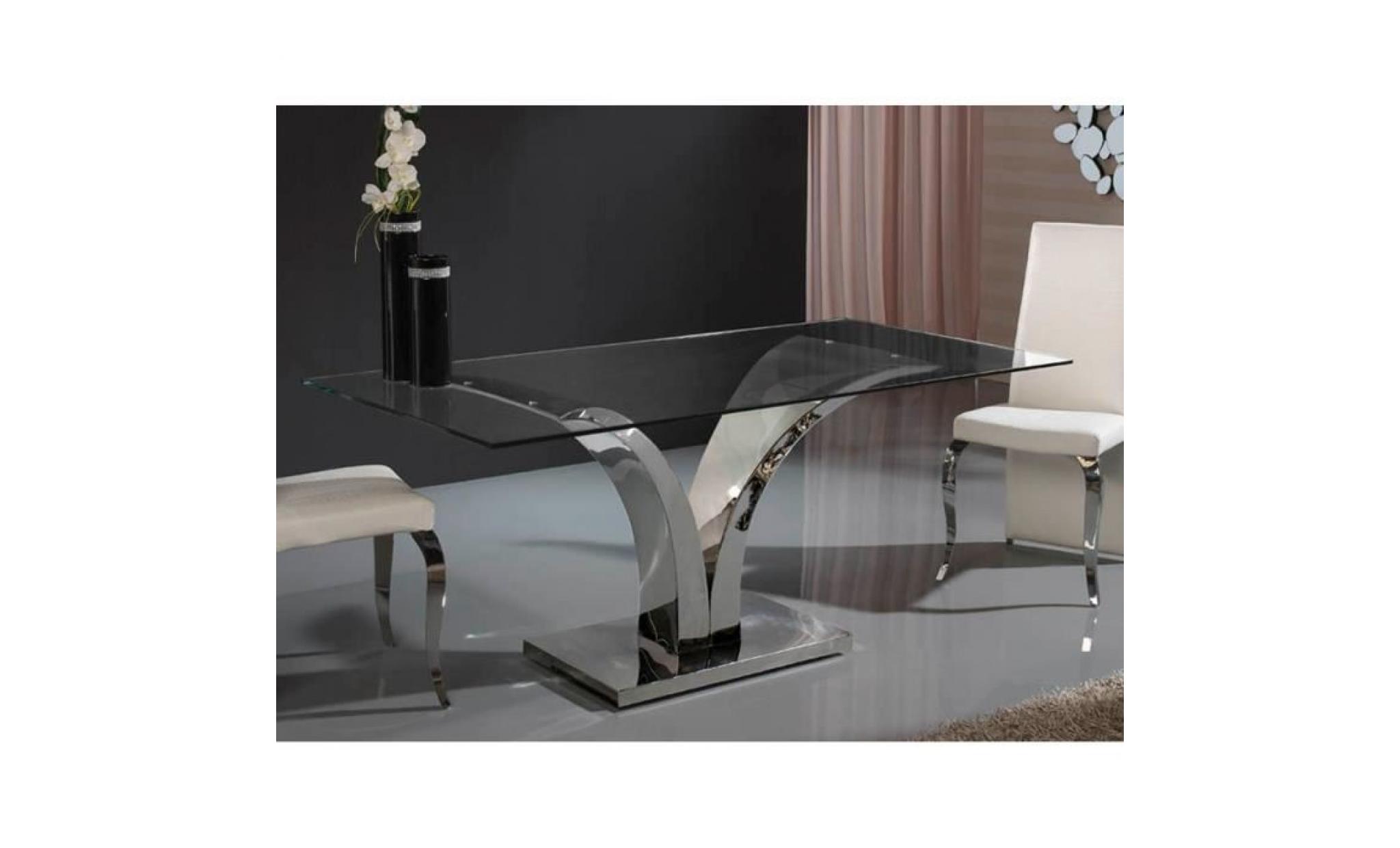 table design de salle a manger rectangulaire en verre et acier 180 cm