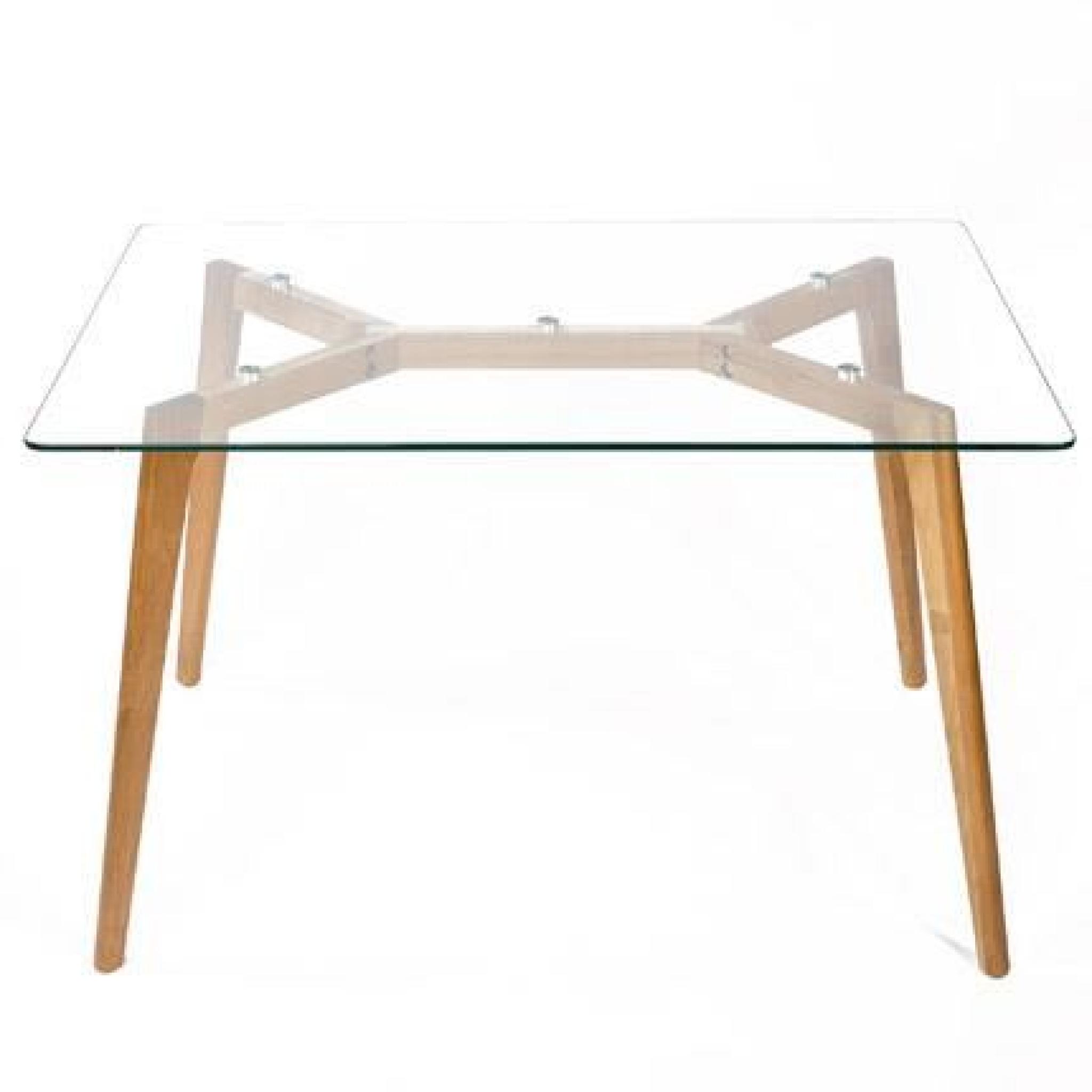 Table en bois 120x80x75cm, plateau en verre 