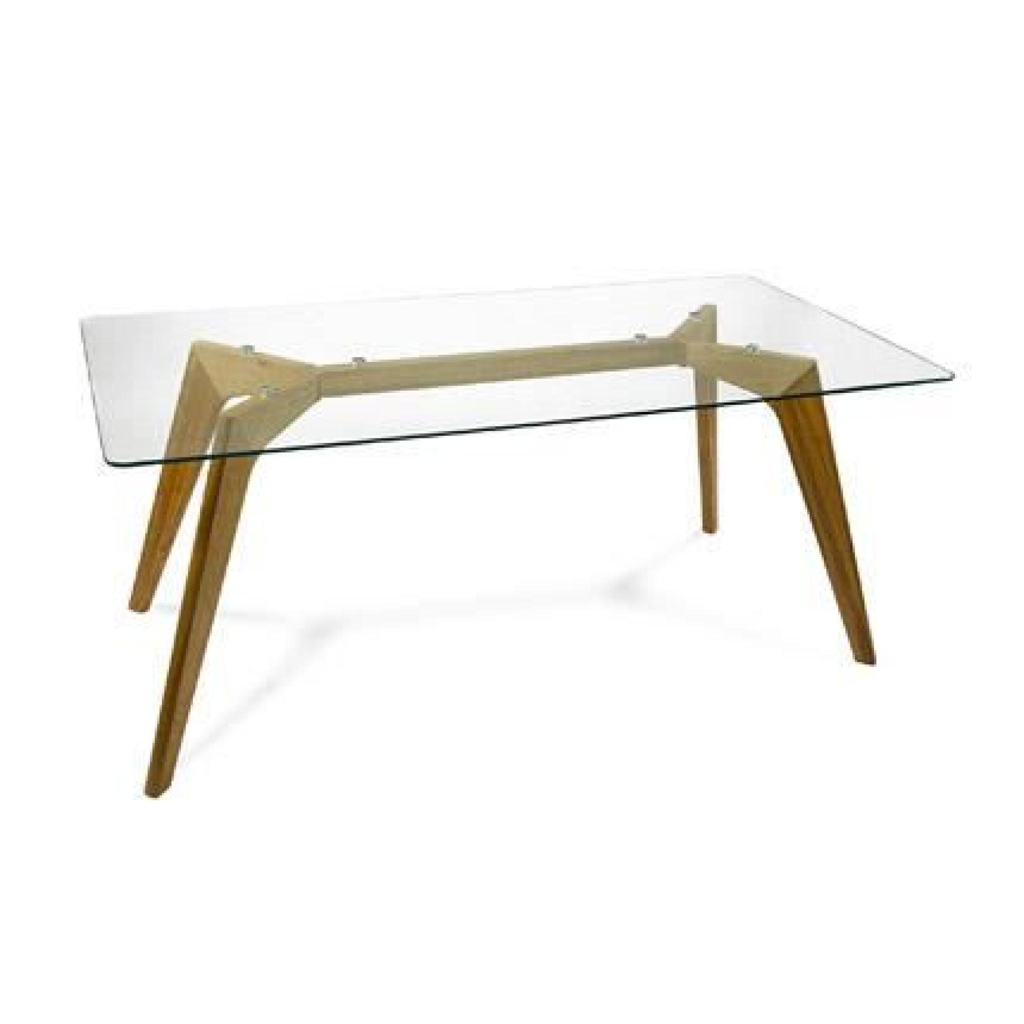 Table en bois 180x90x75cm, plateau en verre