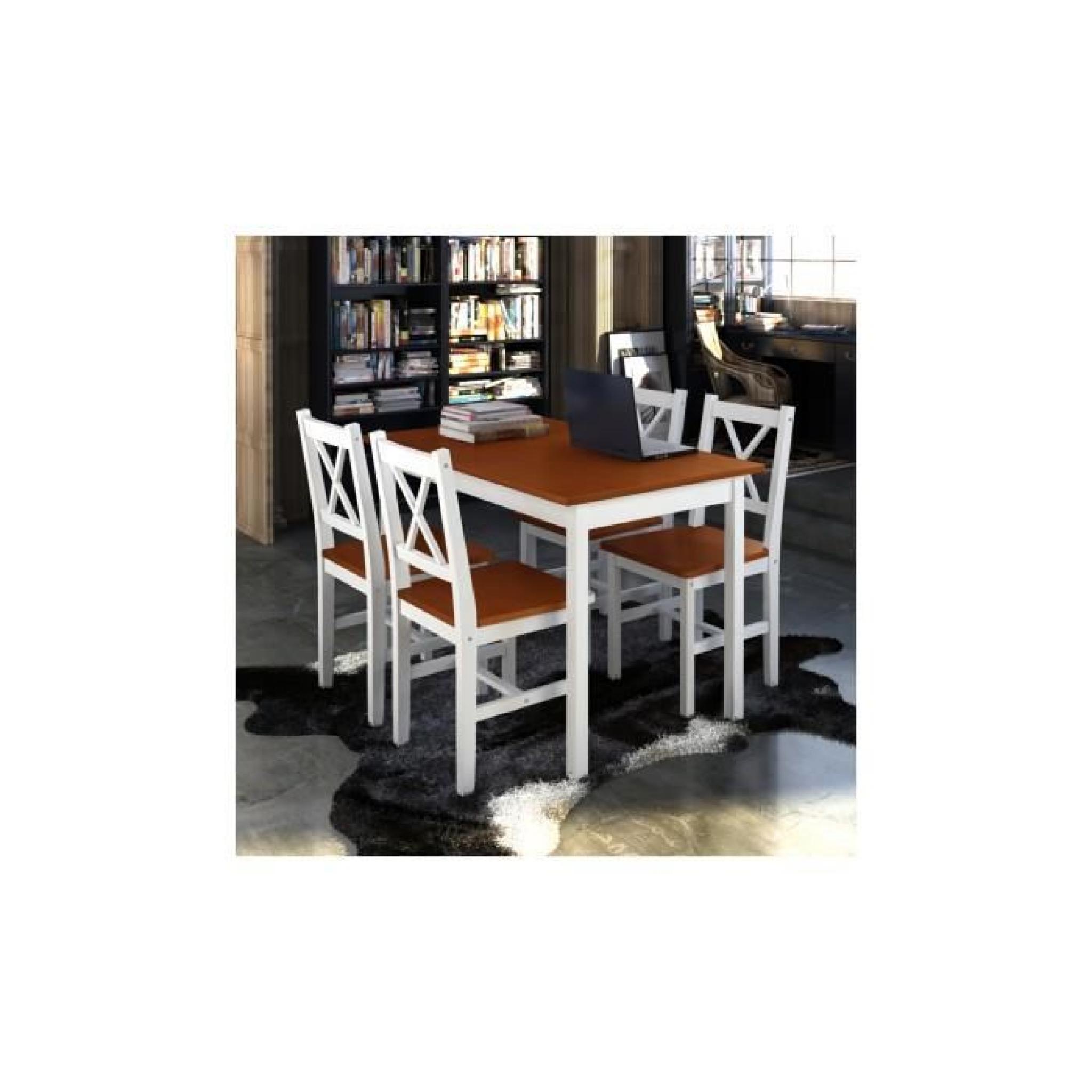 Table en bois + 4 chaises Marron