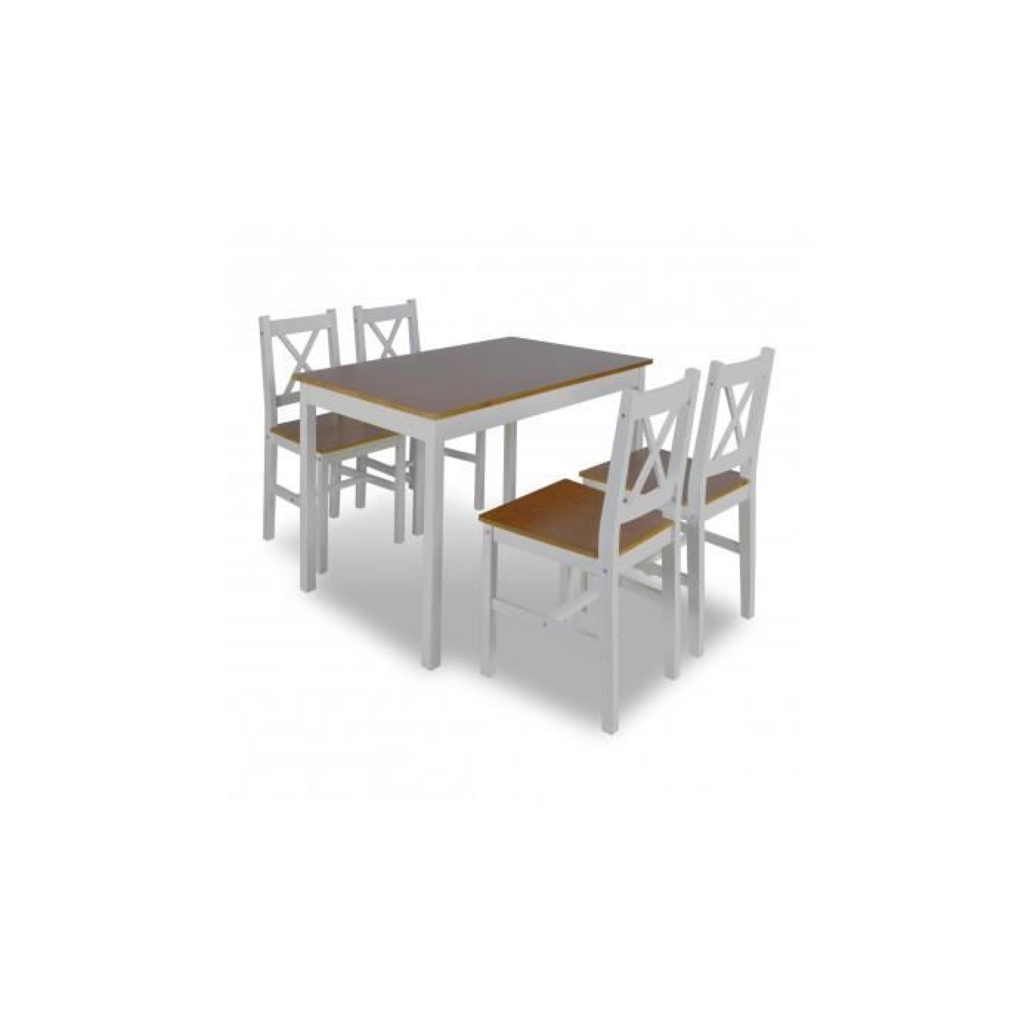 Table en bois + 4 chaises Marron pas cher