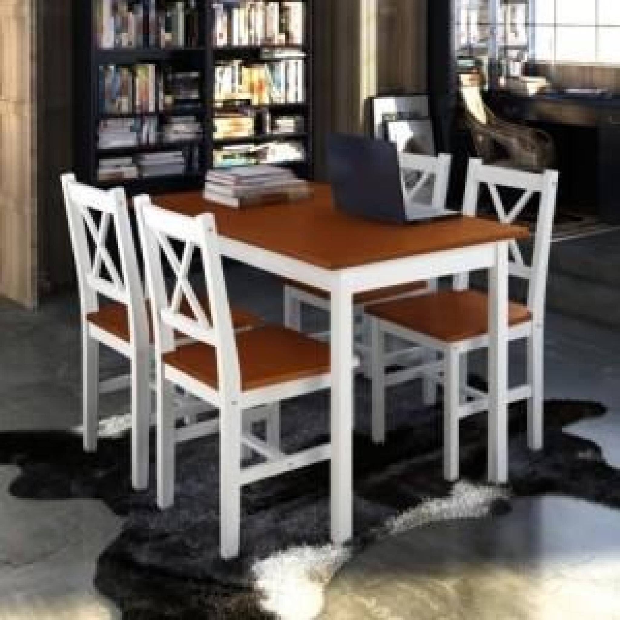 Table et 4 chaises en bois blanc/ brun bois de …