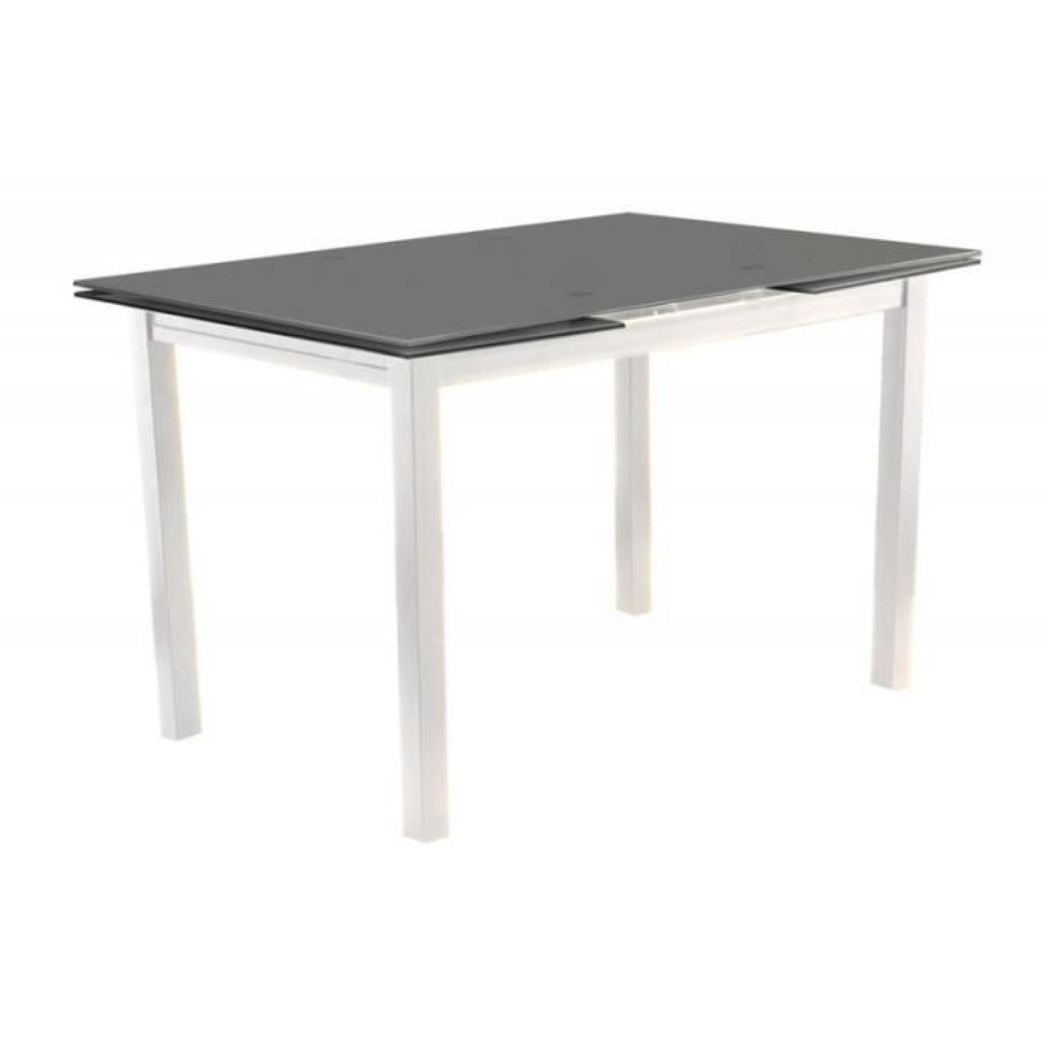 Table Extensible 2 allonges plateau verre sablé Gris GRISBY pas cher