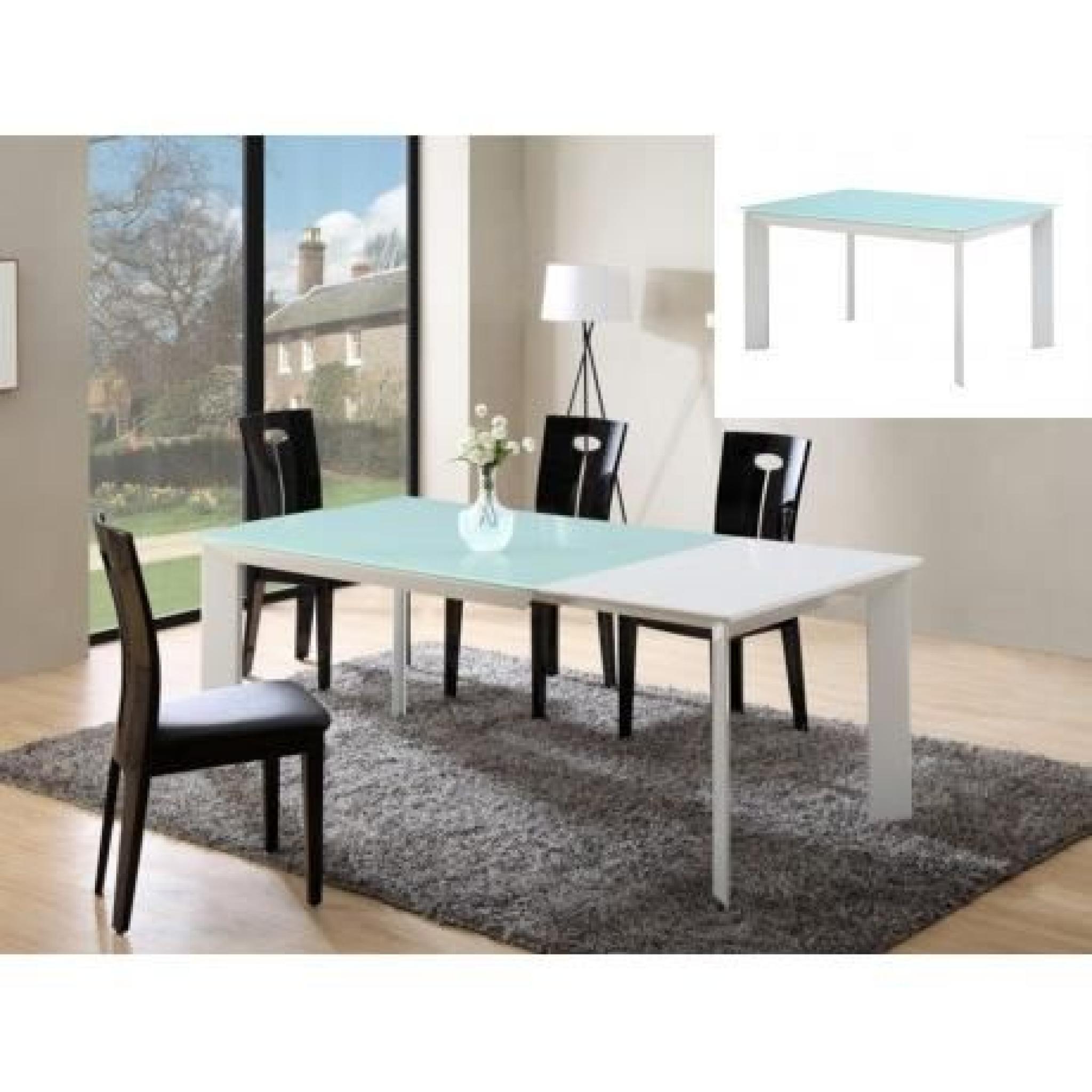 Table extensible ARIELLE - 6 à 8 couverts - MDF & verre trempé - Gris anthracite & blanc