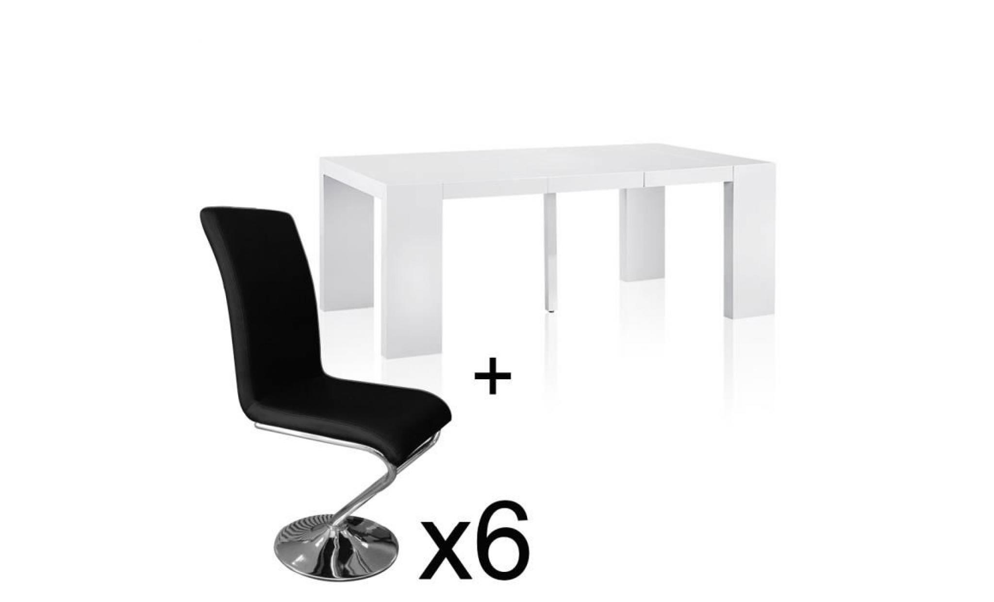 table extensible blanc laqué + 6 chaises colami noir