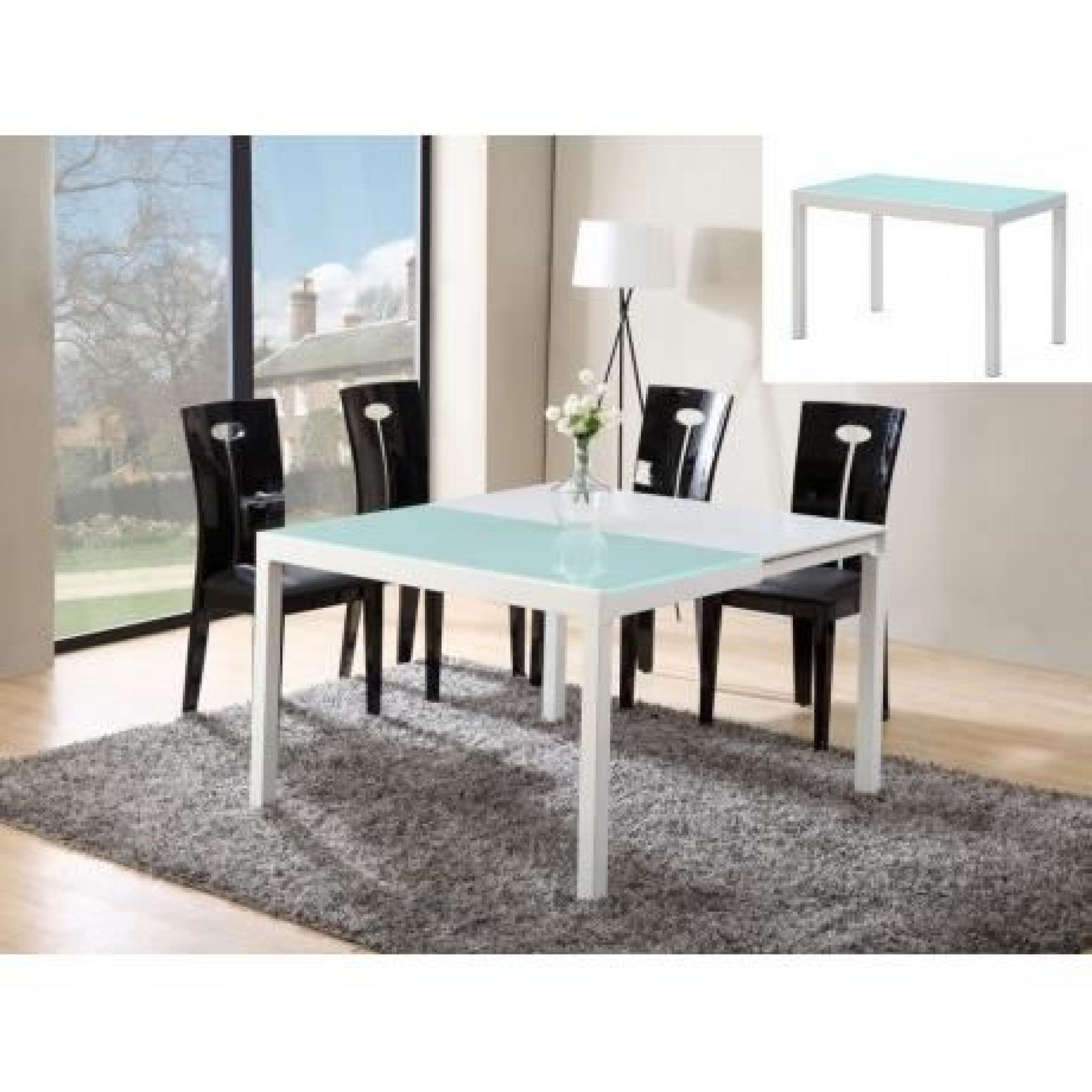 Table extensible CORINE - 4 à 8 couverts - MDF & verre trempé - Noir et blanc