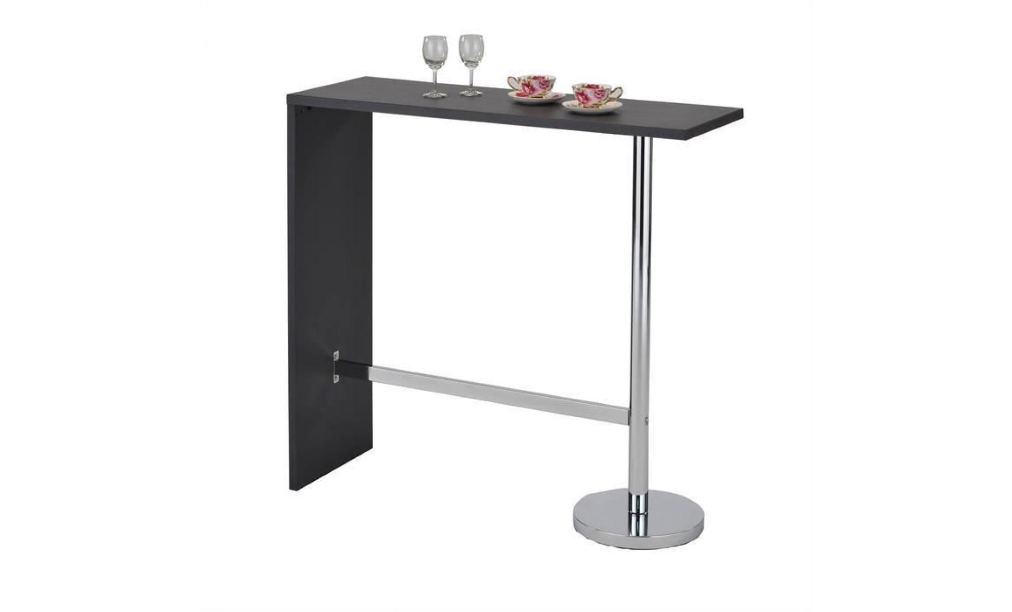 table haute de bar ricardo mange debout comptoir piètement métal chromé, plateau en mdf décor gris mat