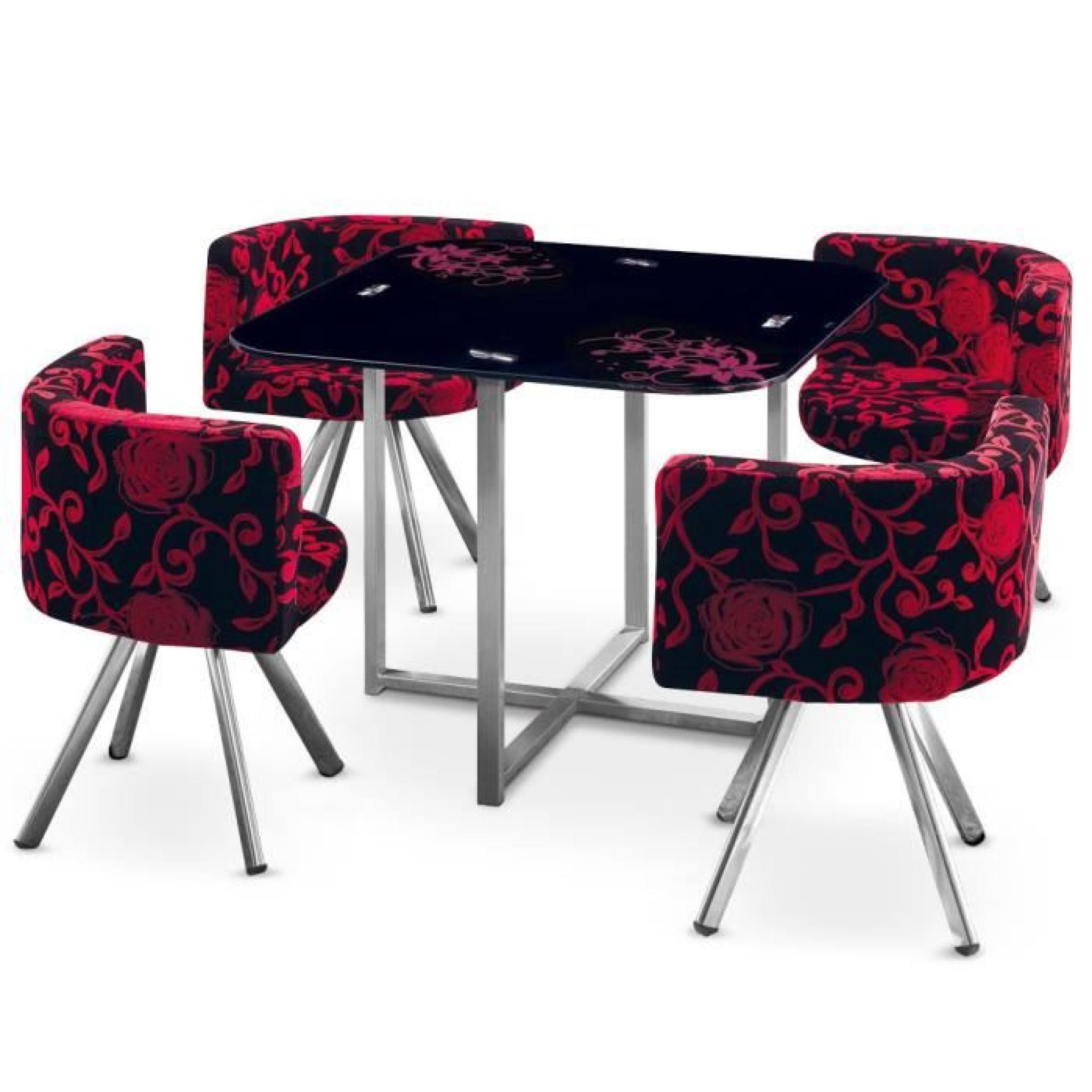 Table et chaises Mosaic 90 Fleurs Rouge et Noir