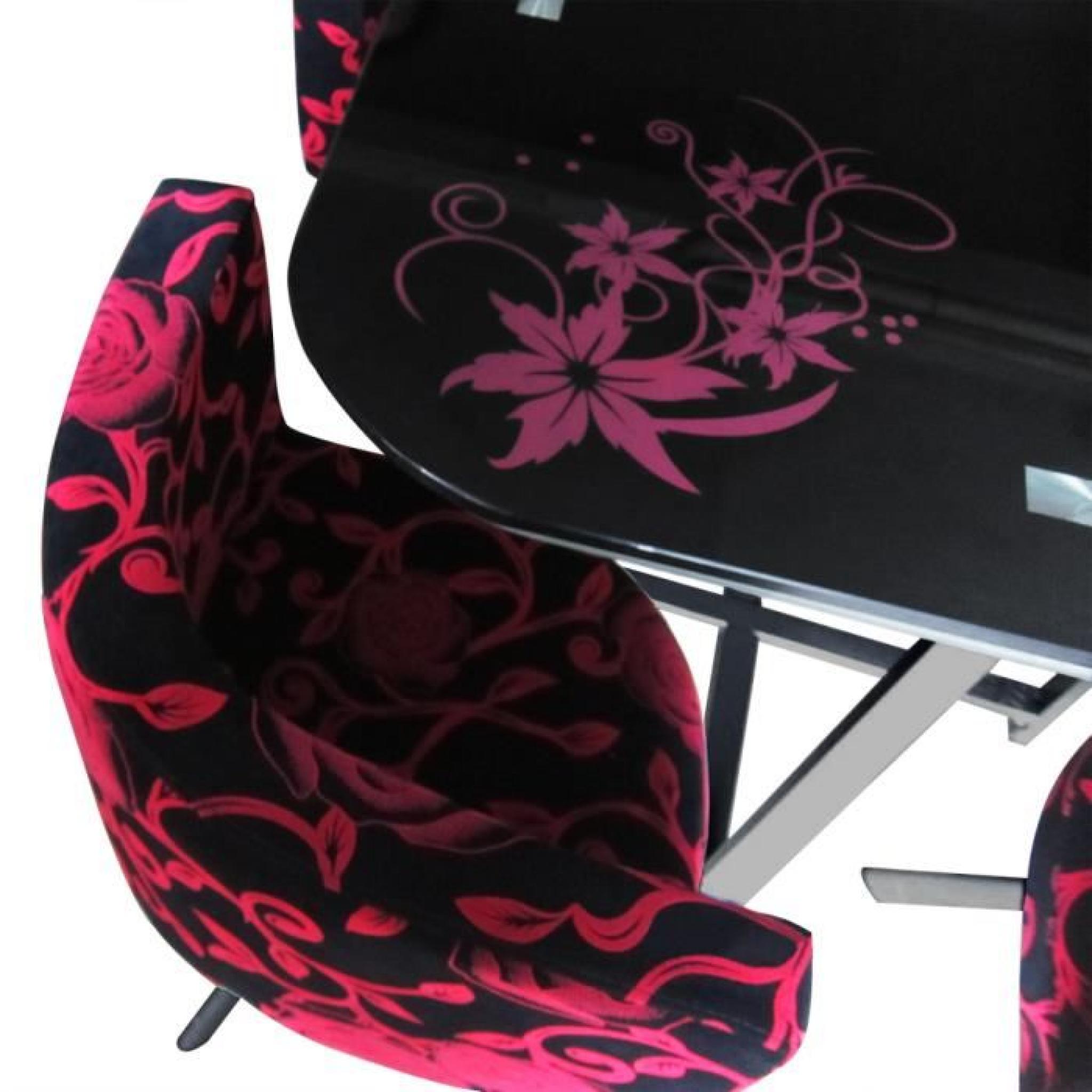 Table et chaises Mosaic 90 Fleurs Rouge et Noir pas cher