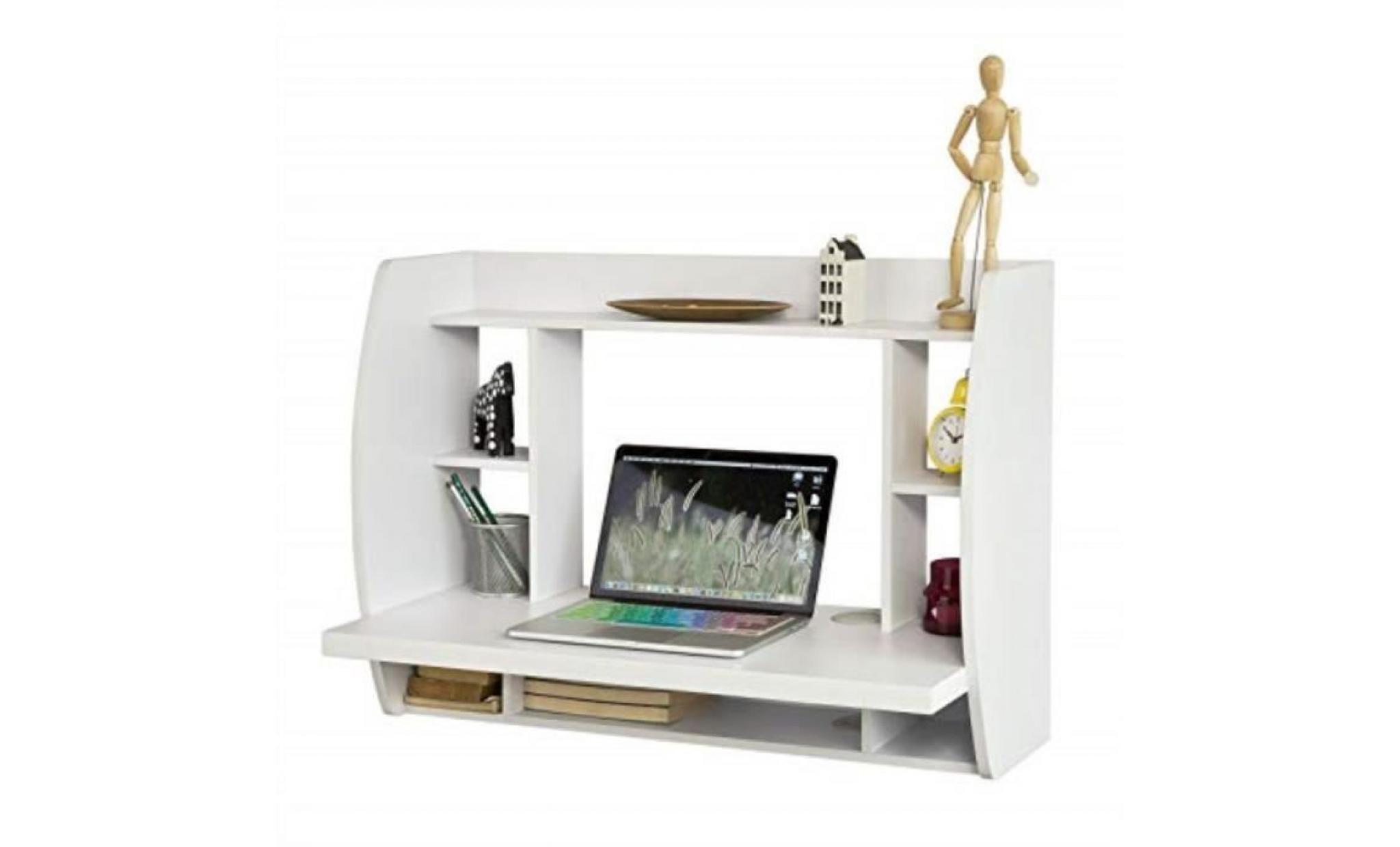 table murale bureau avec Étagère intégrée armoire de rangement murale (blanc)