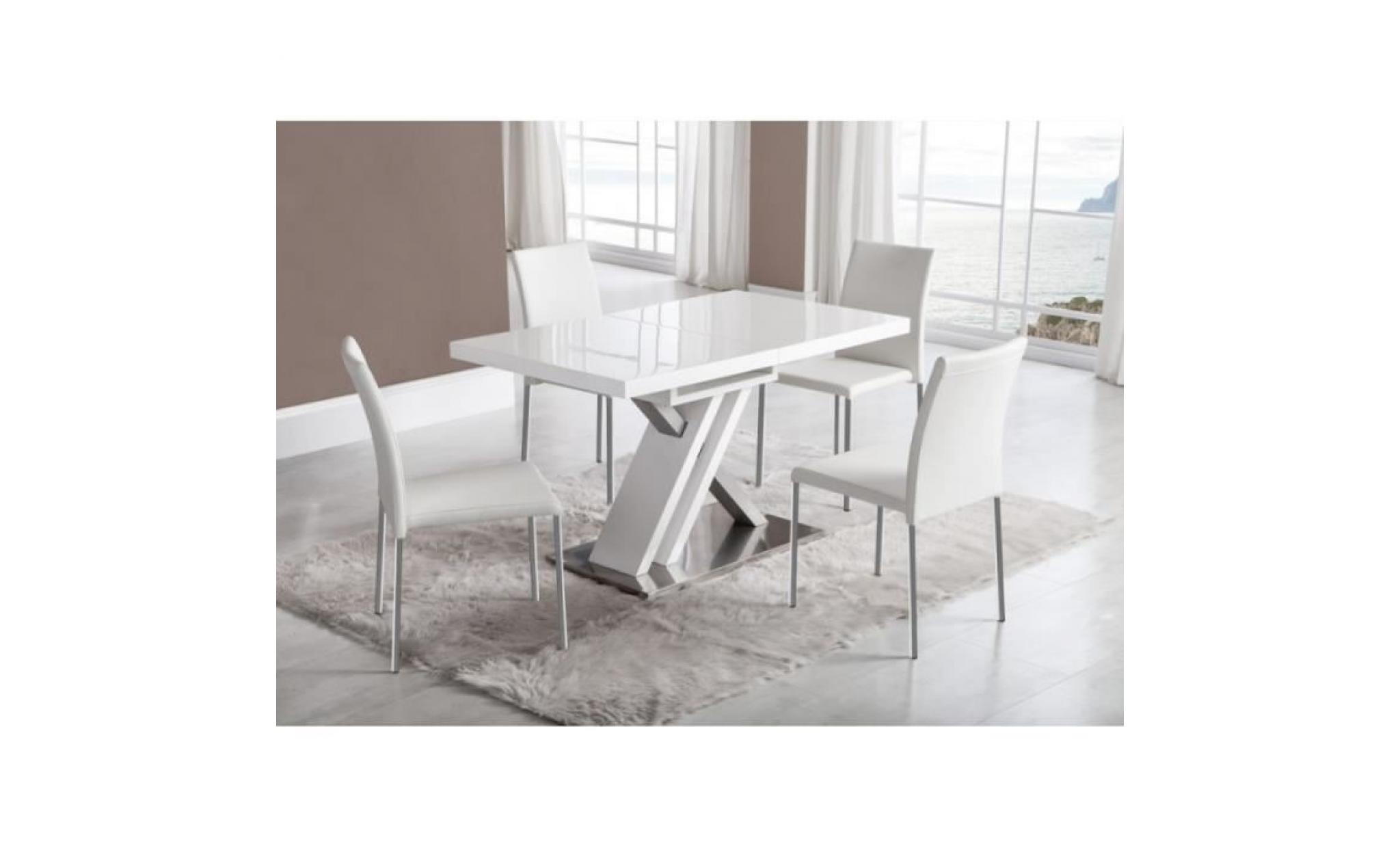 table orion extensible en bois laqué blanc et argent longueur 130 170cm   l 130(170) x l 80 x h 76