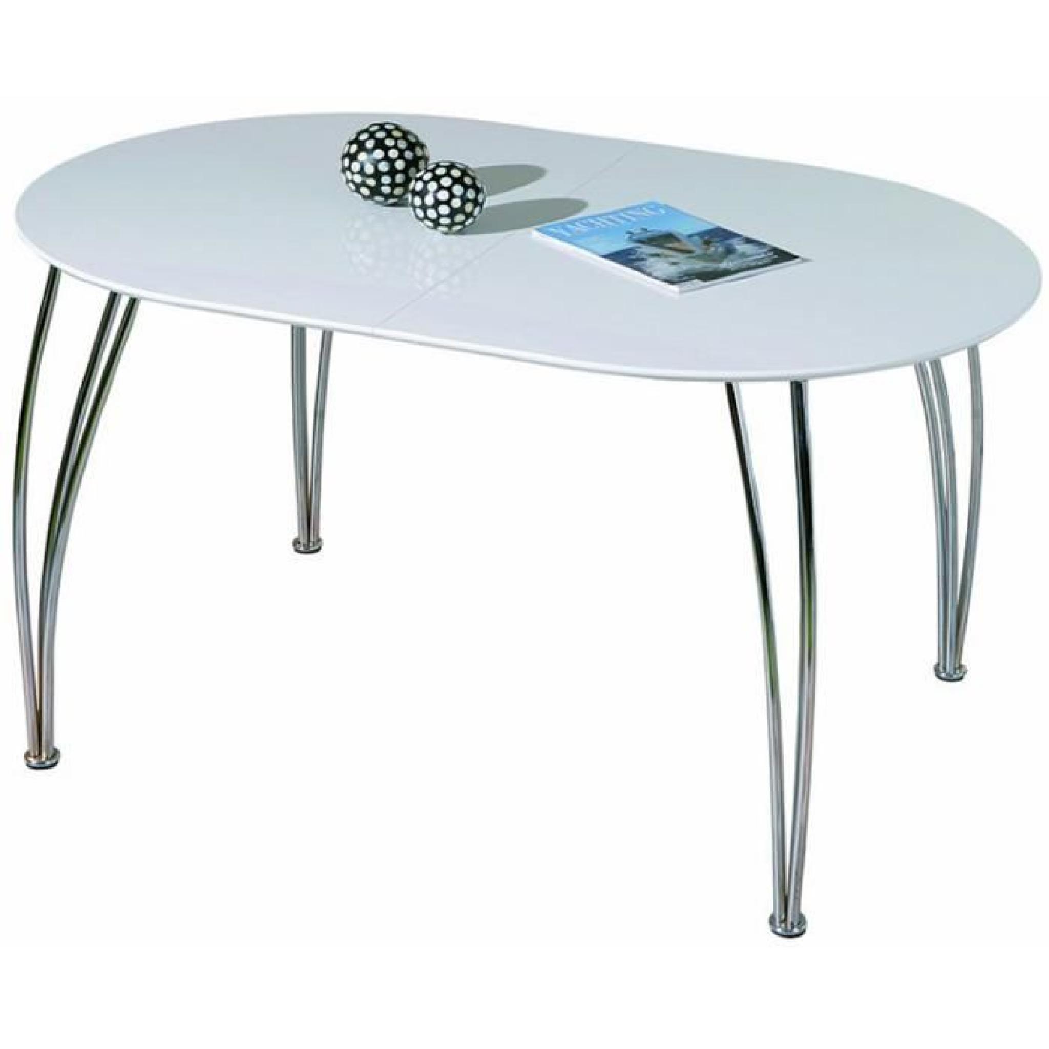 Table Ovali Blanc-Chrome, Dim : 180 x 90 x 74 cm